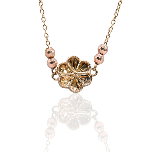 Diamond Cut Flower Bracelet with Diamond Cut Chain and Beads 14K Yellow Gold, 14K Rose Gold, and 14K White Gold Adjustable 6in and 7in