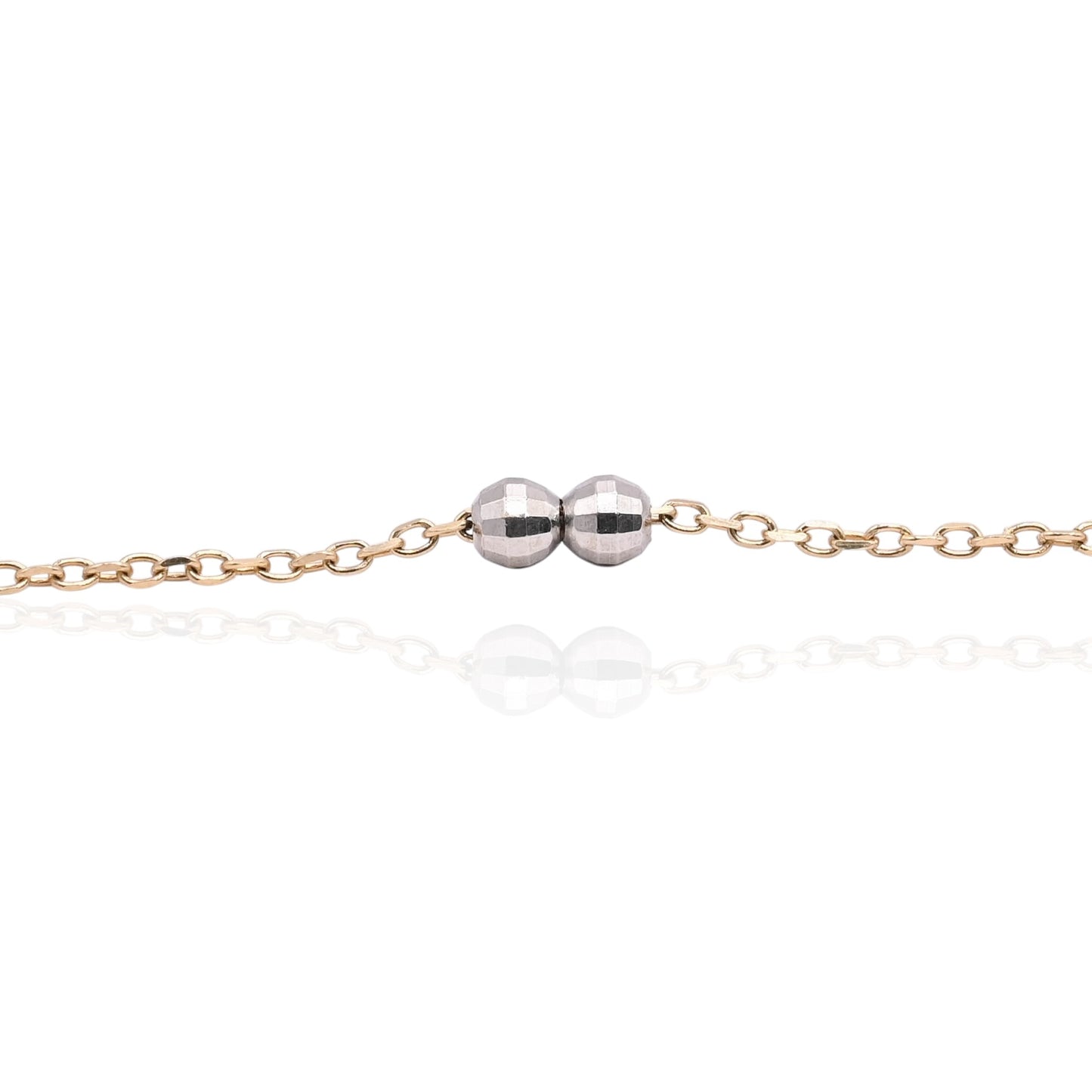 Diamond Cut Flower Bracelet with Diamond Cut Chain and Beads 14K Yellow Gold, 14K Rose Gold, and 14K White Gold Adjustable 6in and 7in