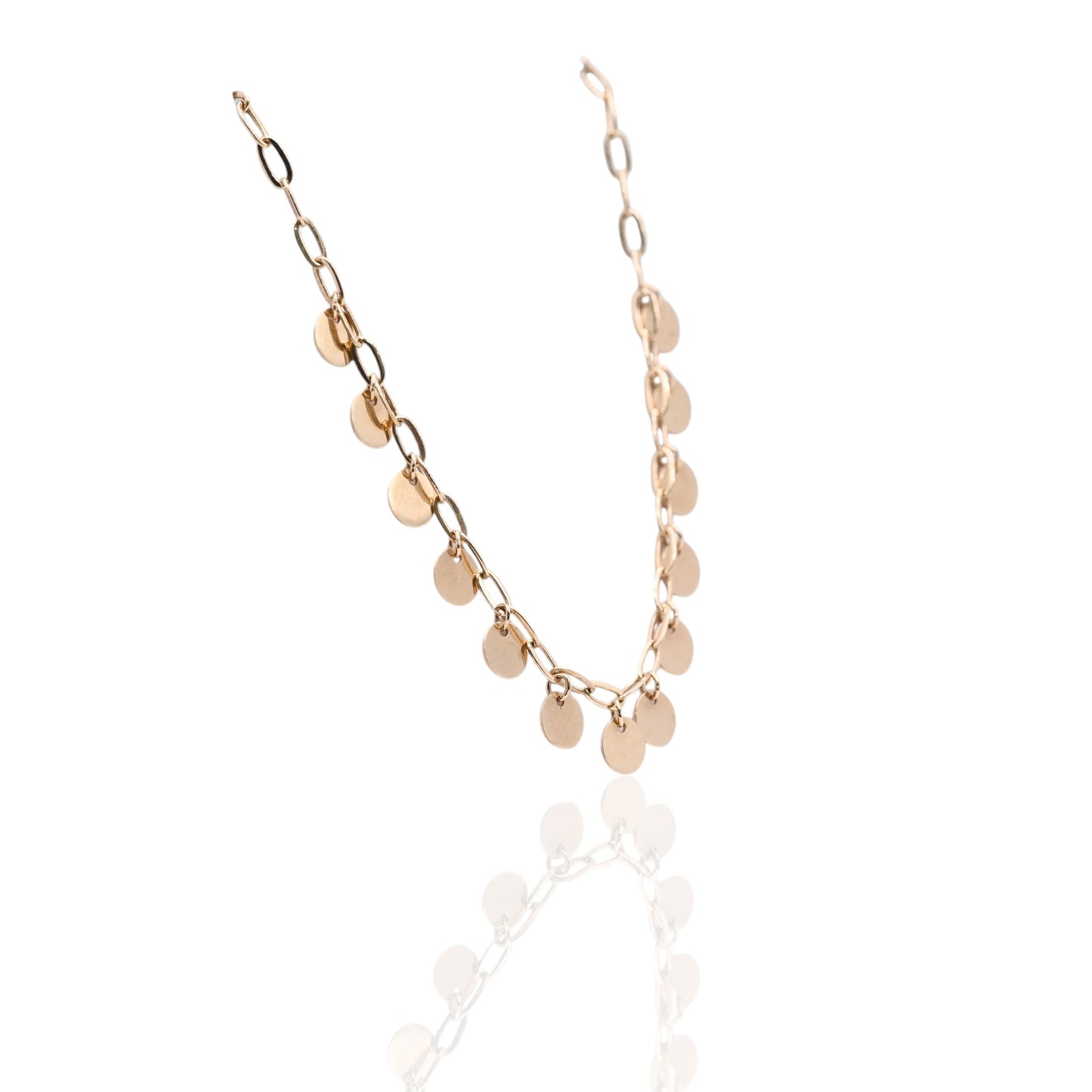 Dangle Disc Bracelet with Paperclip Chain 14K Yellow Gold 7.5in