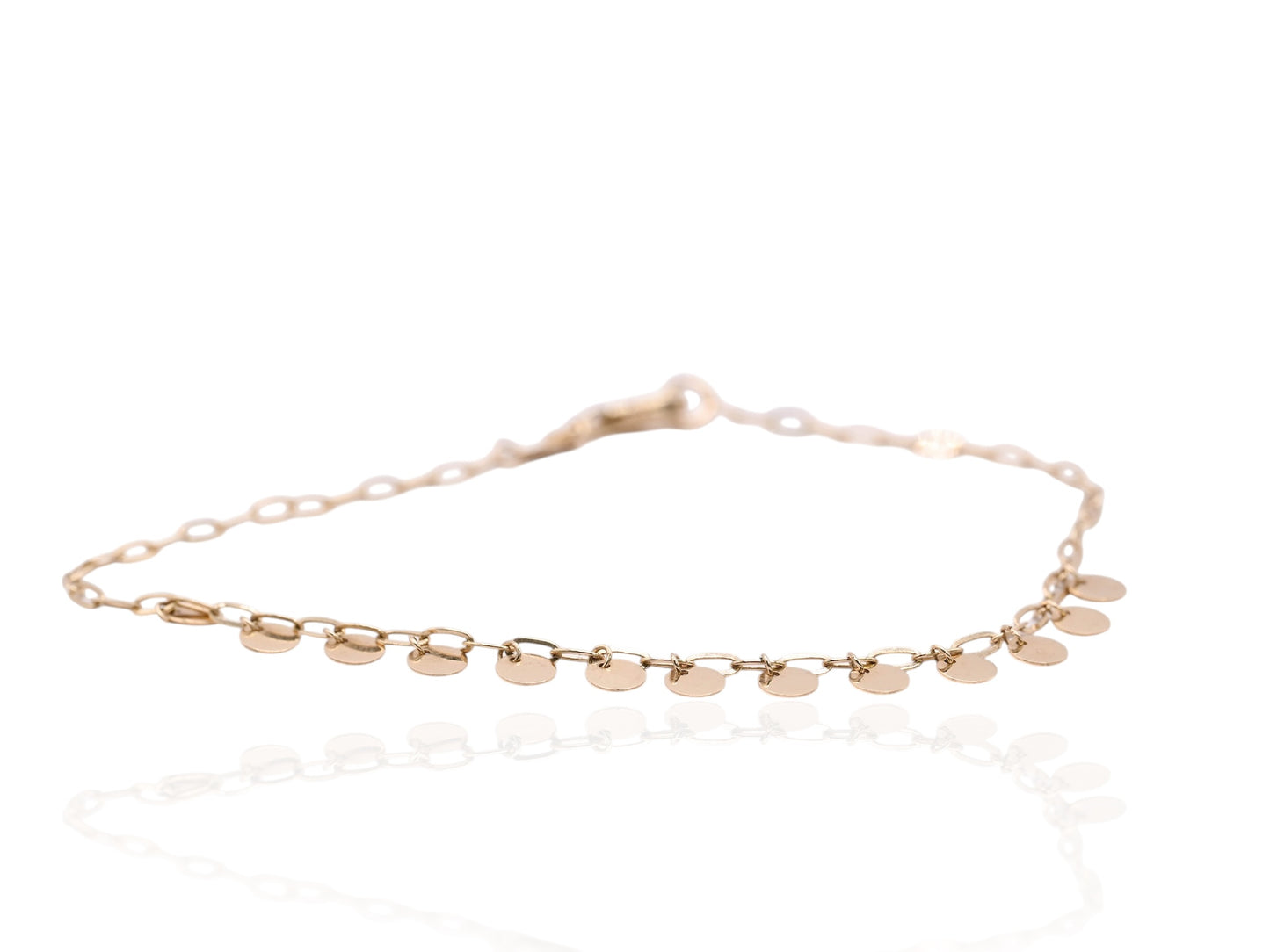 Dangle Disc Bracelet with Paperclip Chain 14K Yellow Gold 7.5in