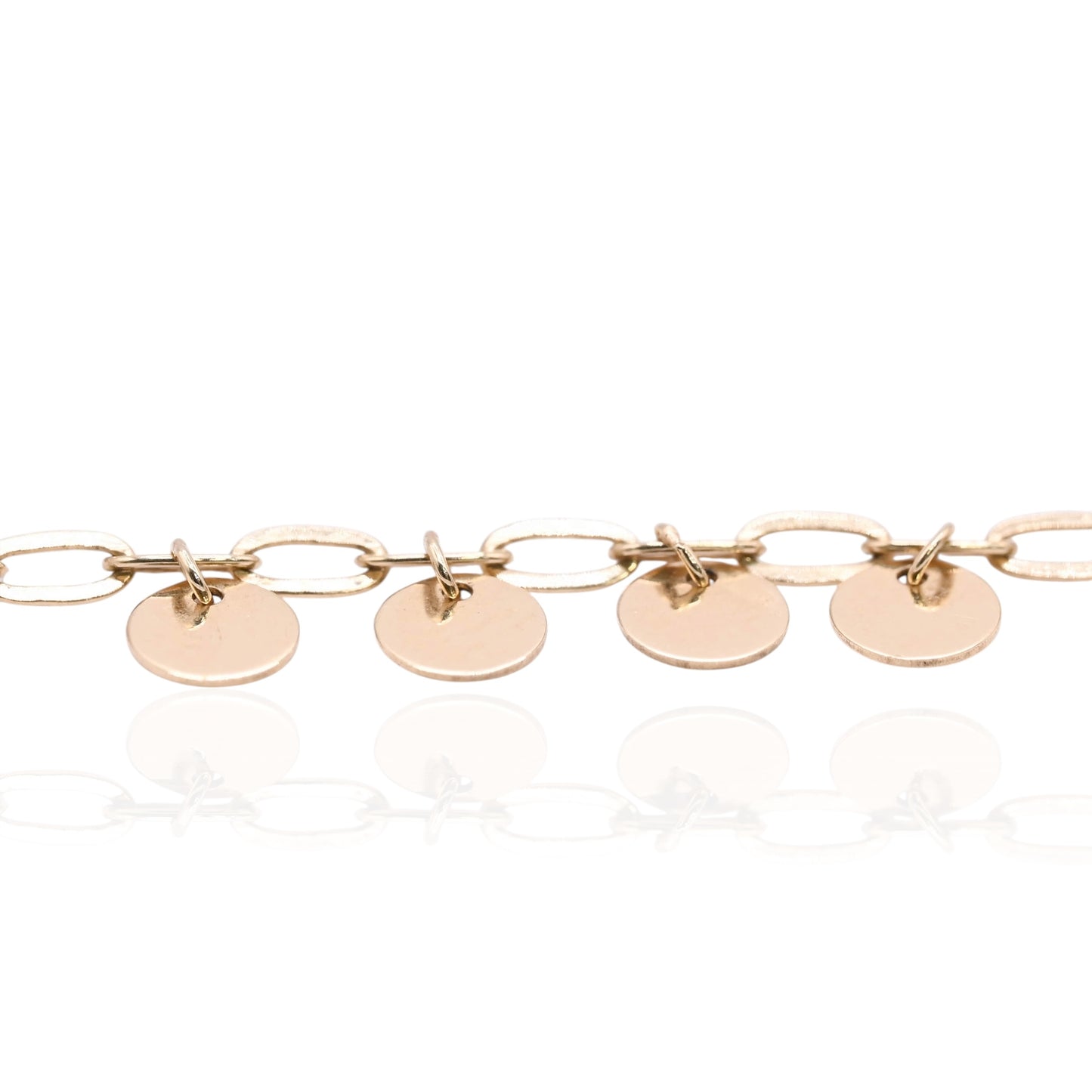 Dangle Disc Bracelet with Paperclip Chain 14K Yellow Gold 7.5in