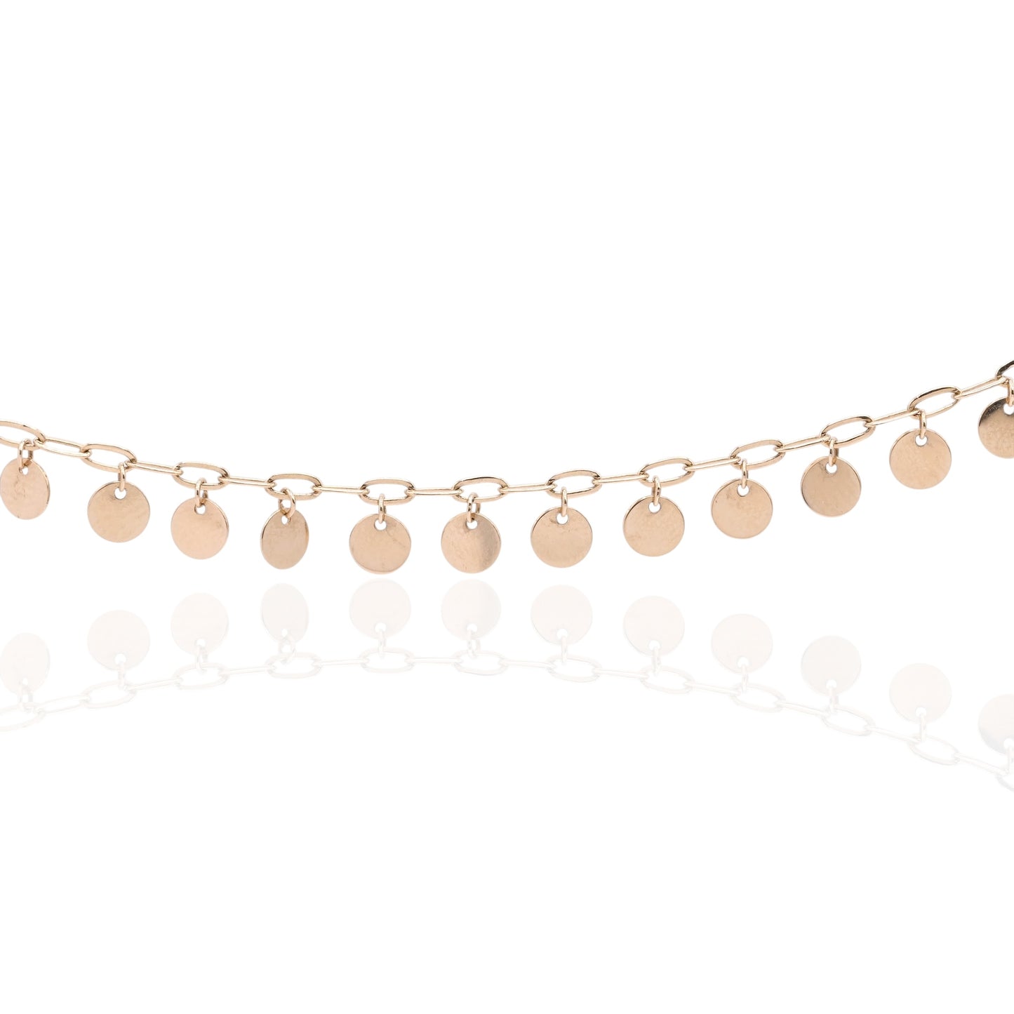 Dangle Disc Bracelet with Paperclip Chain 14K Yellow Gold 7.5in