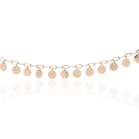 Dangle Disc Bracelet with Paperclip Chain 14K Yellow Gold 7.5in