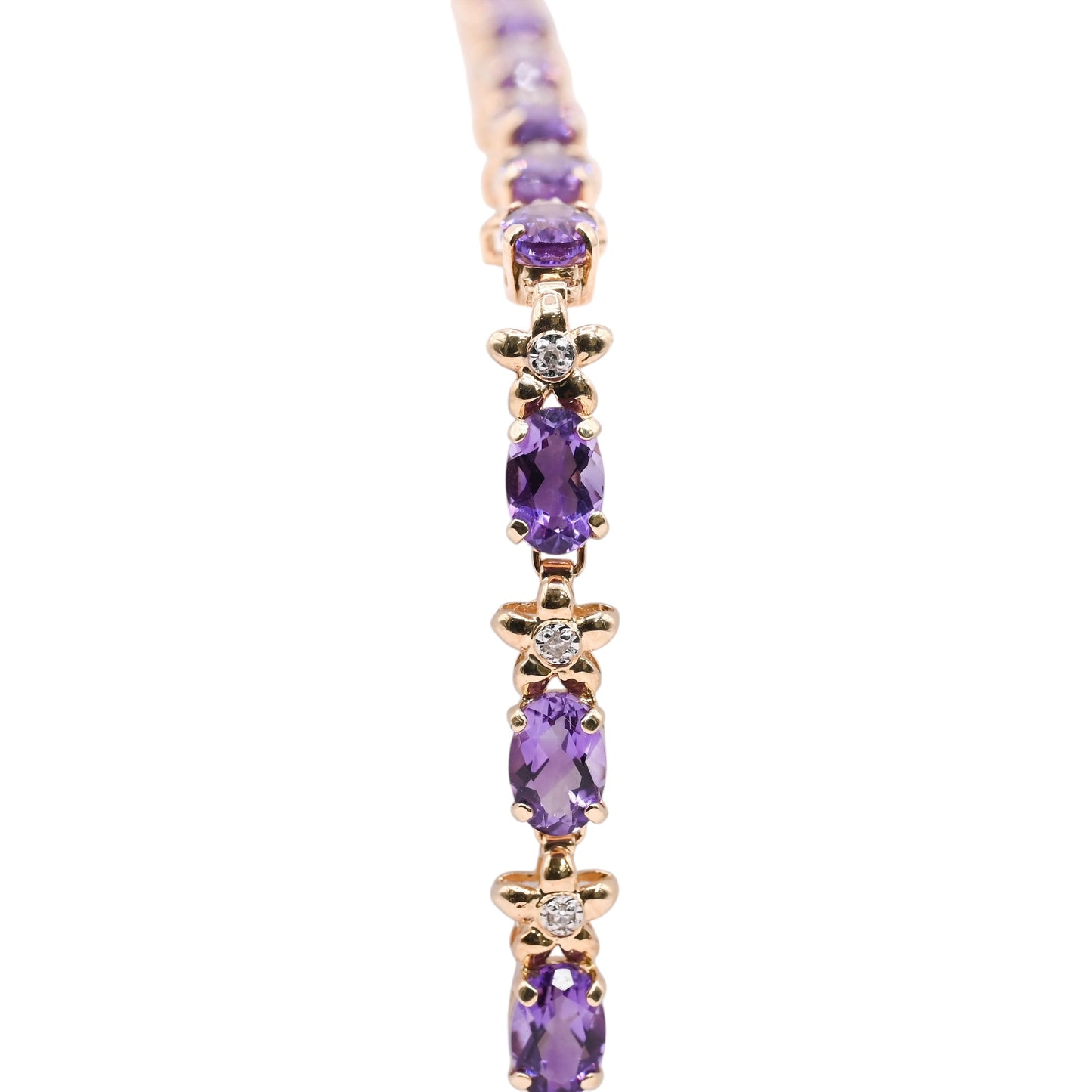 Amethyst and Diamond Floral Bracelet 14K Yellow Gold 7in