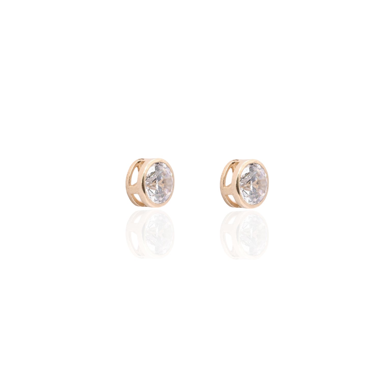 Cubic Zirconia Bezel Stud Earrings with Butterfly Backs 14K Yellow Gold