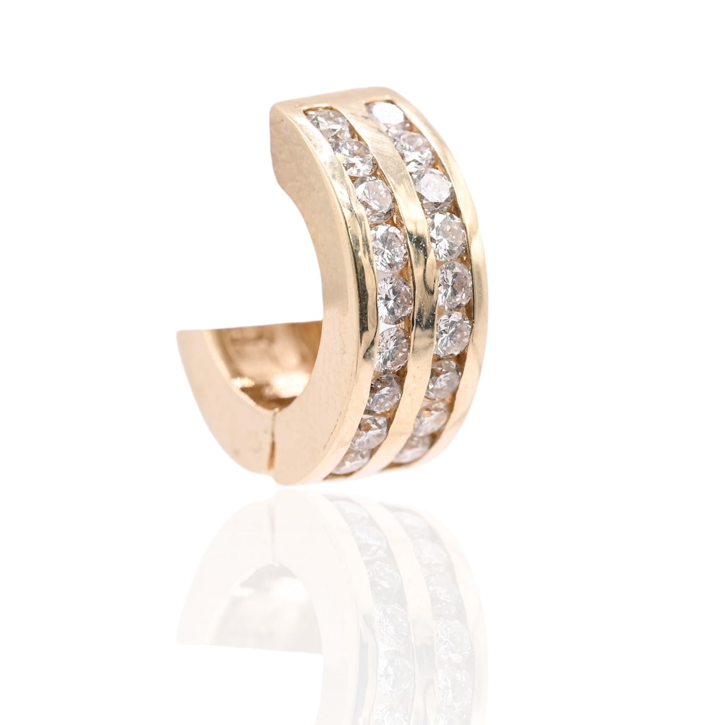 Two Row Channel Set Diamond Huggie Hoop Earrings 14K Yellow Gold 6.00mm Thick/15.04mm Diameter 0.90cttw