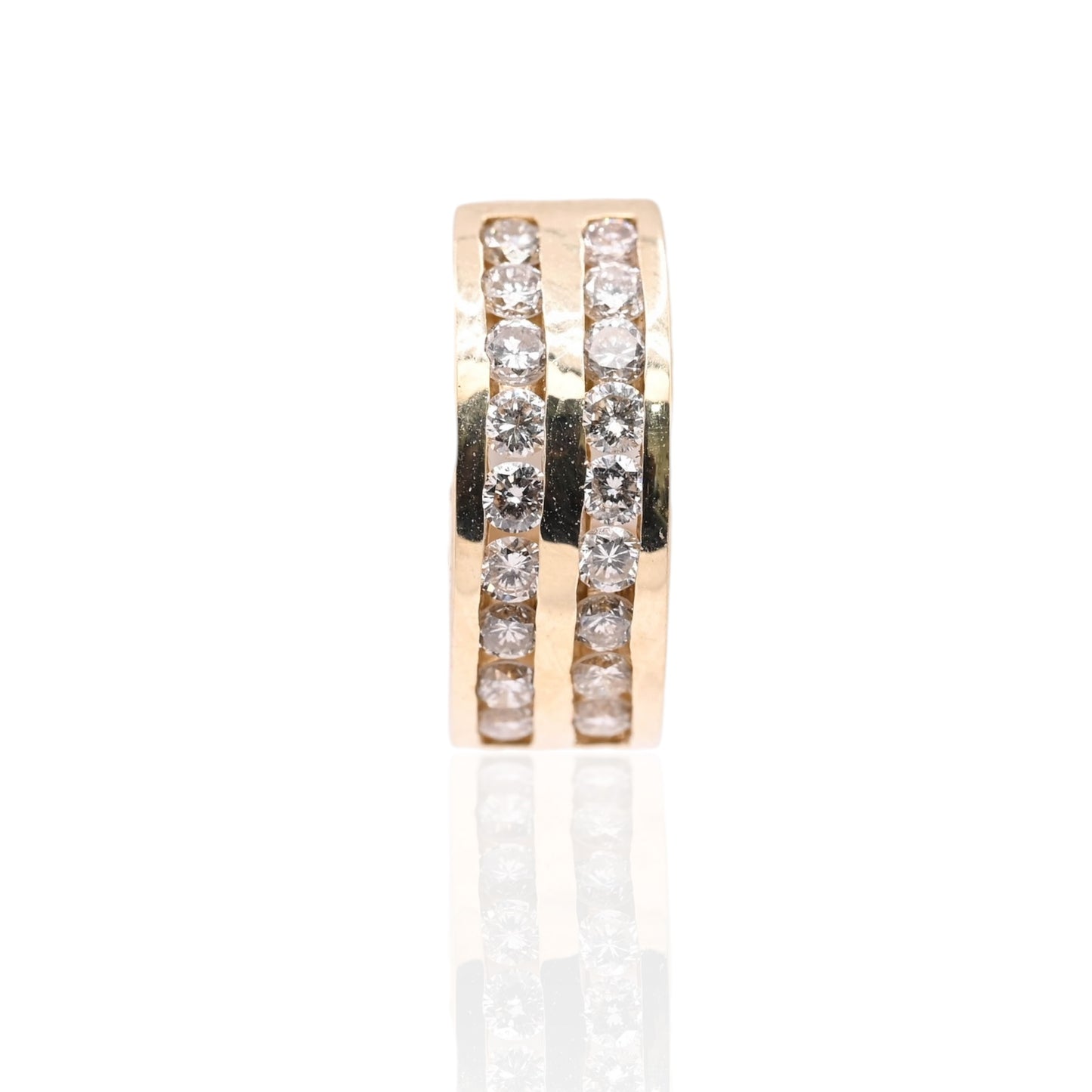 Two Row Channel Set Diamond Huggie Hoop Earrings 14K Yellow Gold 6.00mm Thick/15.04mm Diameter 0.90cttw