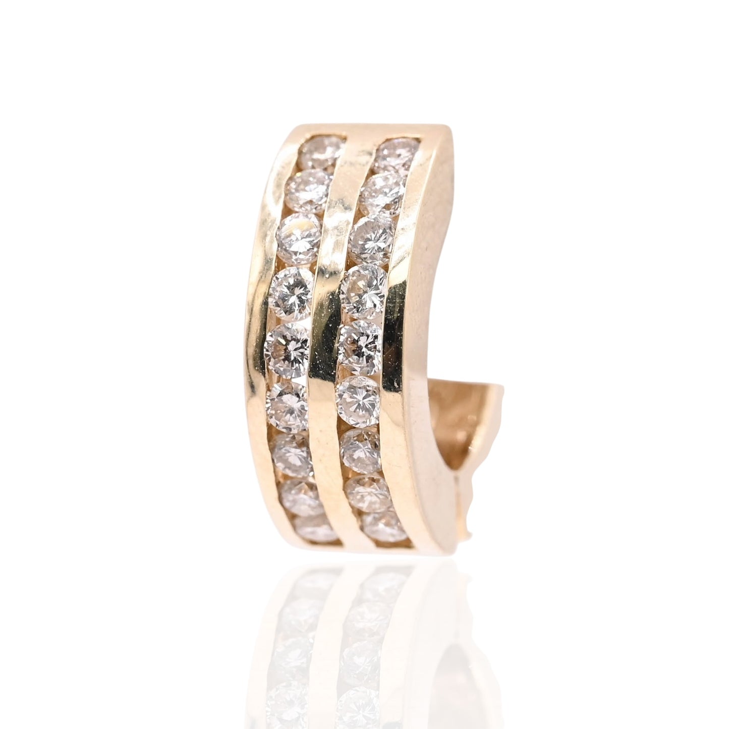 Two Row Channel Set Diamond Huggie Hoop Earrings 14K Yellow Gold 6.00mm Thick/15.04mm Diameter 0.90cttw