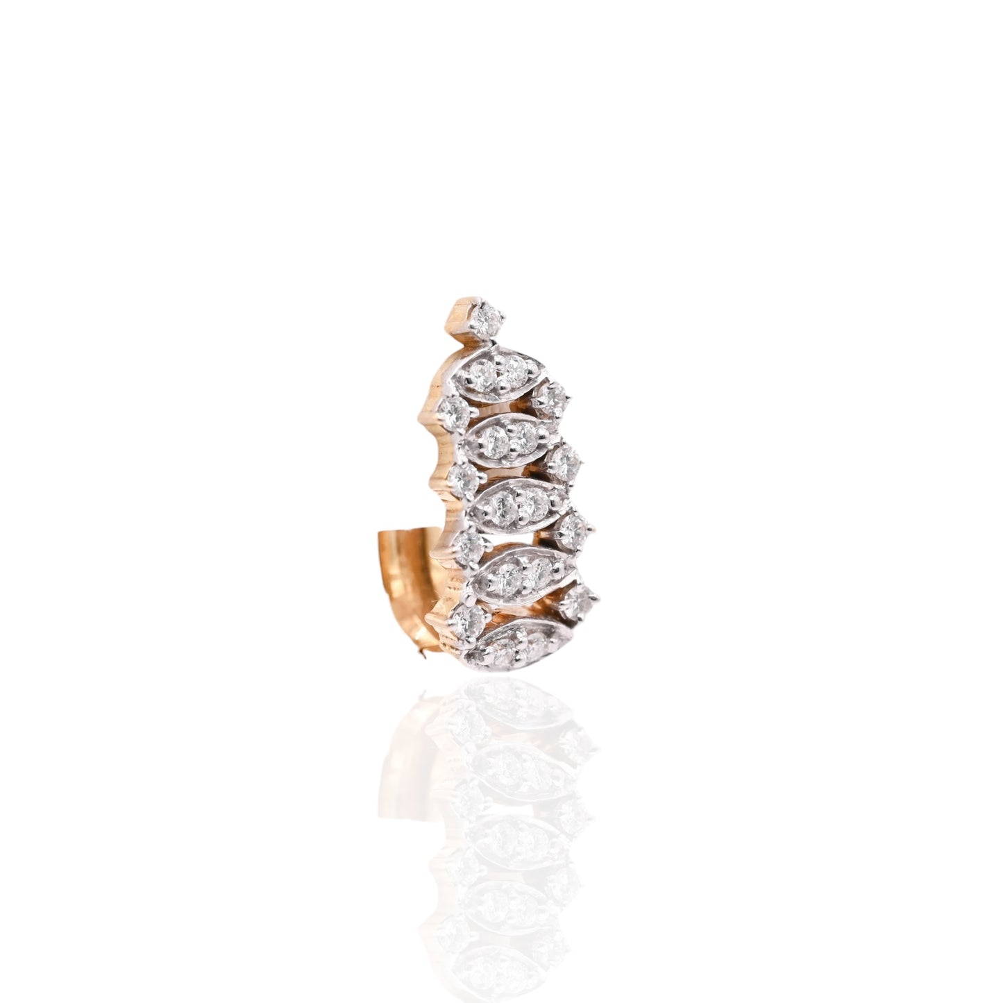 Diamond Ladder Omega Back Earrings 14K Yellow and 14K White Gold 0.76cttw