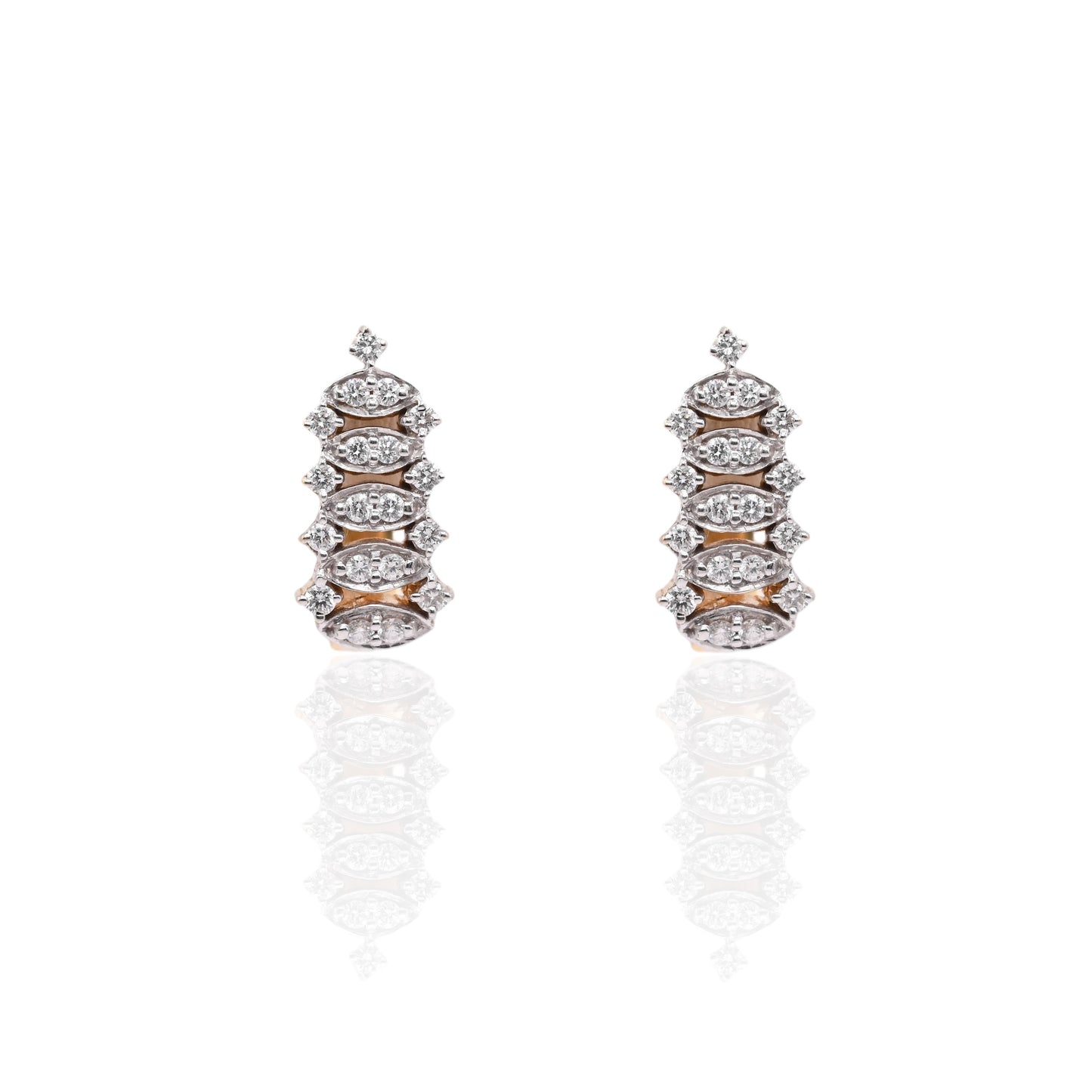 Diamond Ladder Omega Back Earrings 14K Yellow and 14K White Gold 0.76cttw