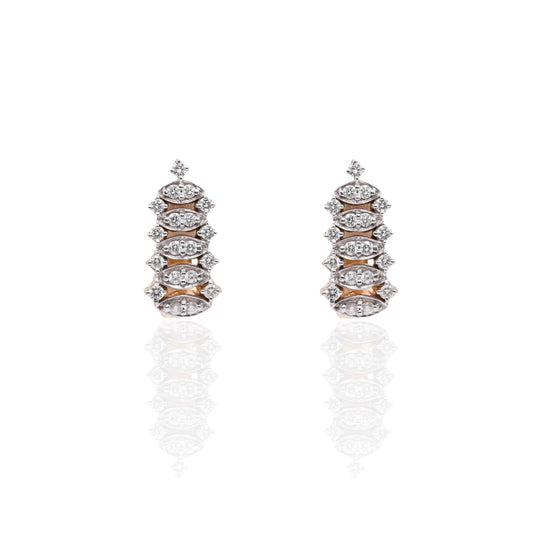 Diamond Ladder Omega Back Earrings 14K Yellow and 14K White Gold 0.76cttw