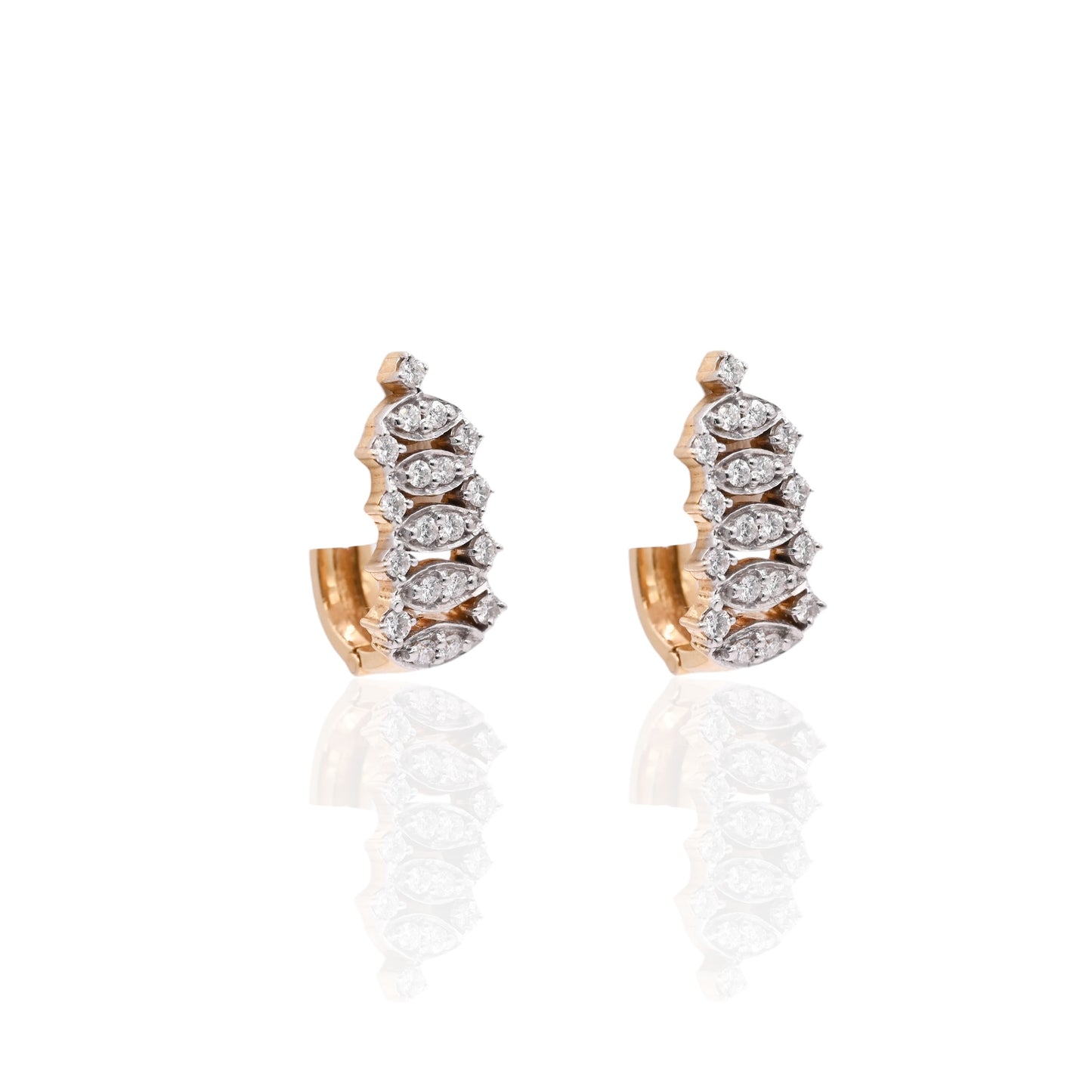 Diamond Ladder Omega Back Earrings 14K Yellow and 14K White Gold 0.76cttw