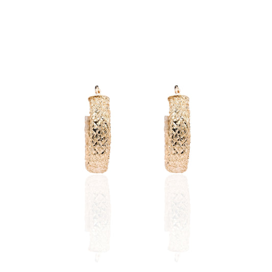 Mesh Diamond Cut Hoop Earrings with Hinge Closure 14K Yellow Gold