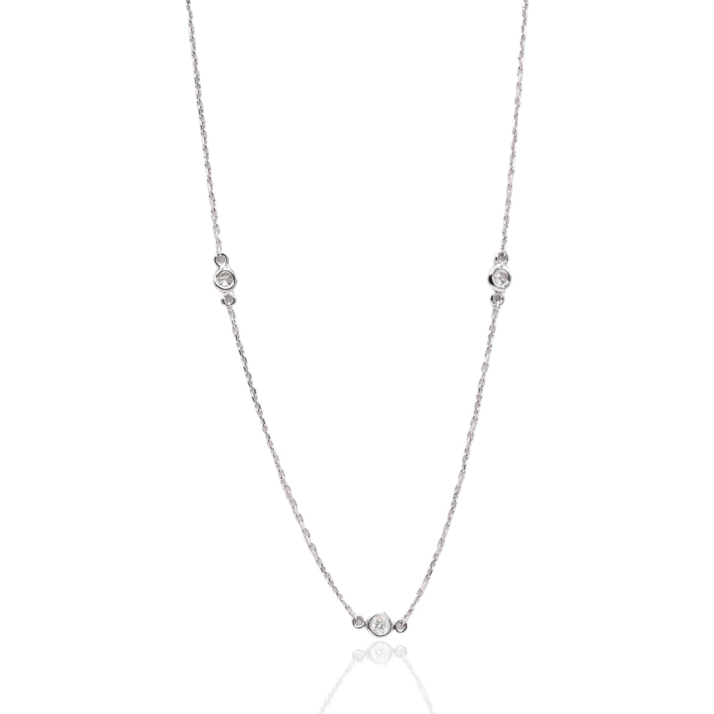 Bezel Station Diamond Chain Necklace 14K White Gold with Adjustable Chain 16in, 17in, and 18in 0.21cttw