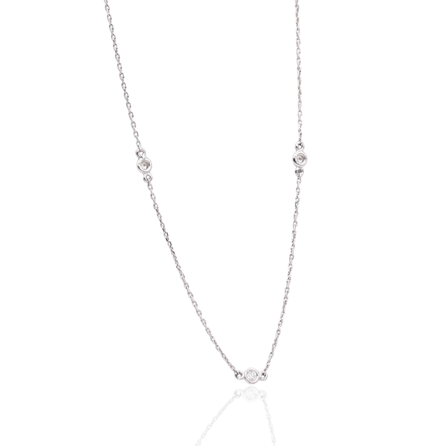 Bezel Station Diamond Chain Necklace 14K White Gold with Adjustable Chain 16in, 17in, and 18in 0.21cttw