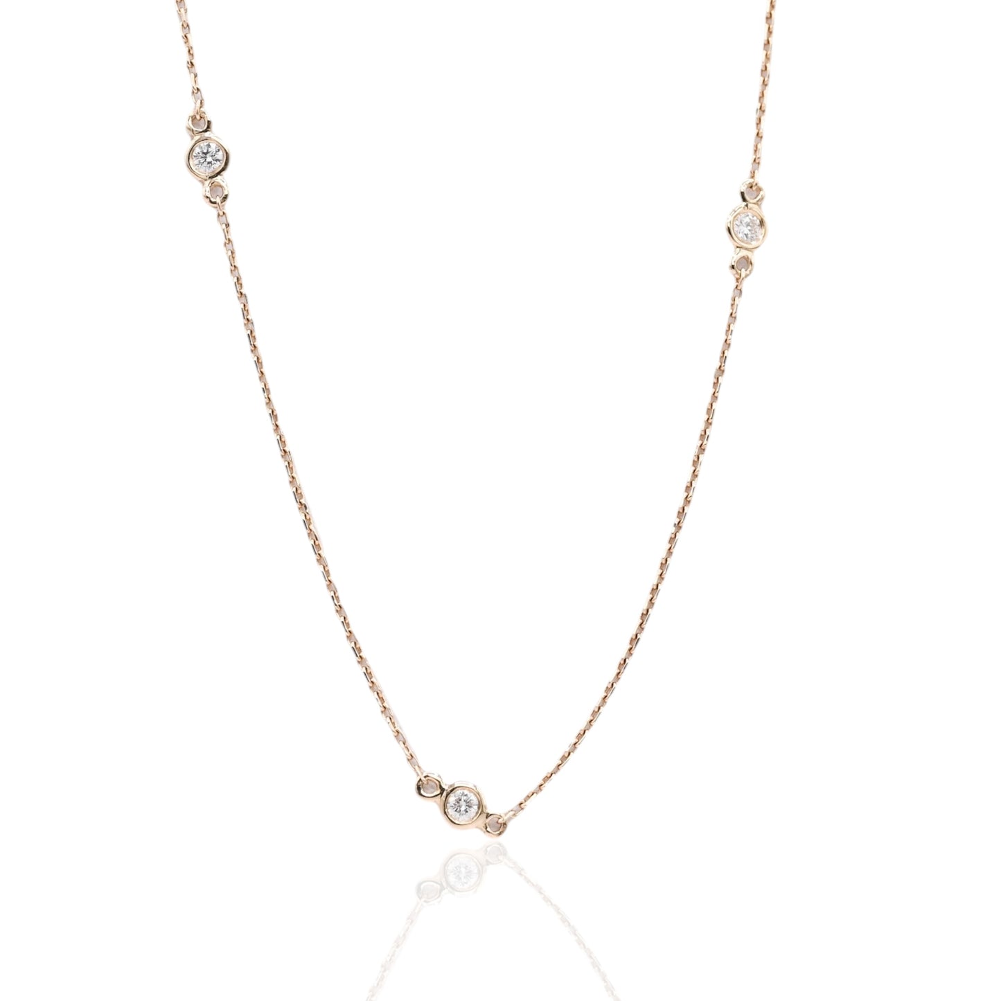 Bezel Station Diamond Chain Necklace 14K Yellow Gold Adjustable Chain 16in, 17in, and 18in 0.21cttw