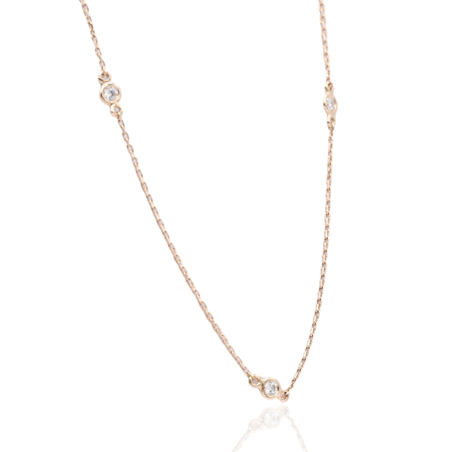 Bezel Station Diamond Chain Necklace 14K Yellow Gold Adjustable Chain 16in, 17in, and 18in 0.21cttw