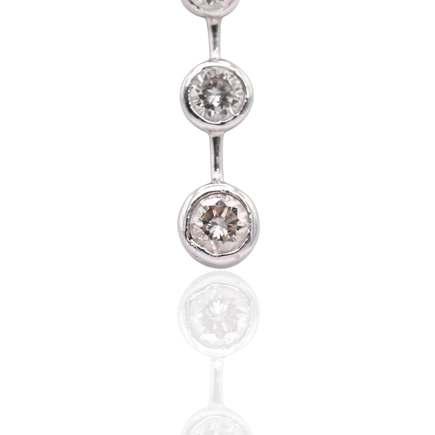 3 Stone Bezel Diamond Necklace 14K White Gold with Beaded Chain 18in 0.41cttw