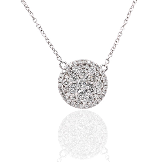Round Cluster Diamond Necklace 14K White Gold with Cable Chain 18in 1.14cttw