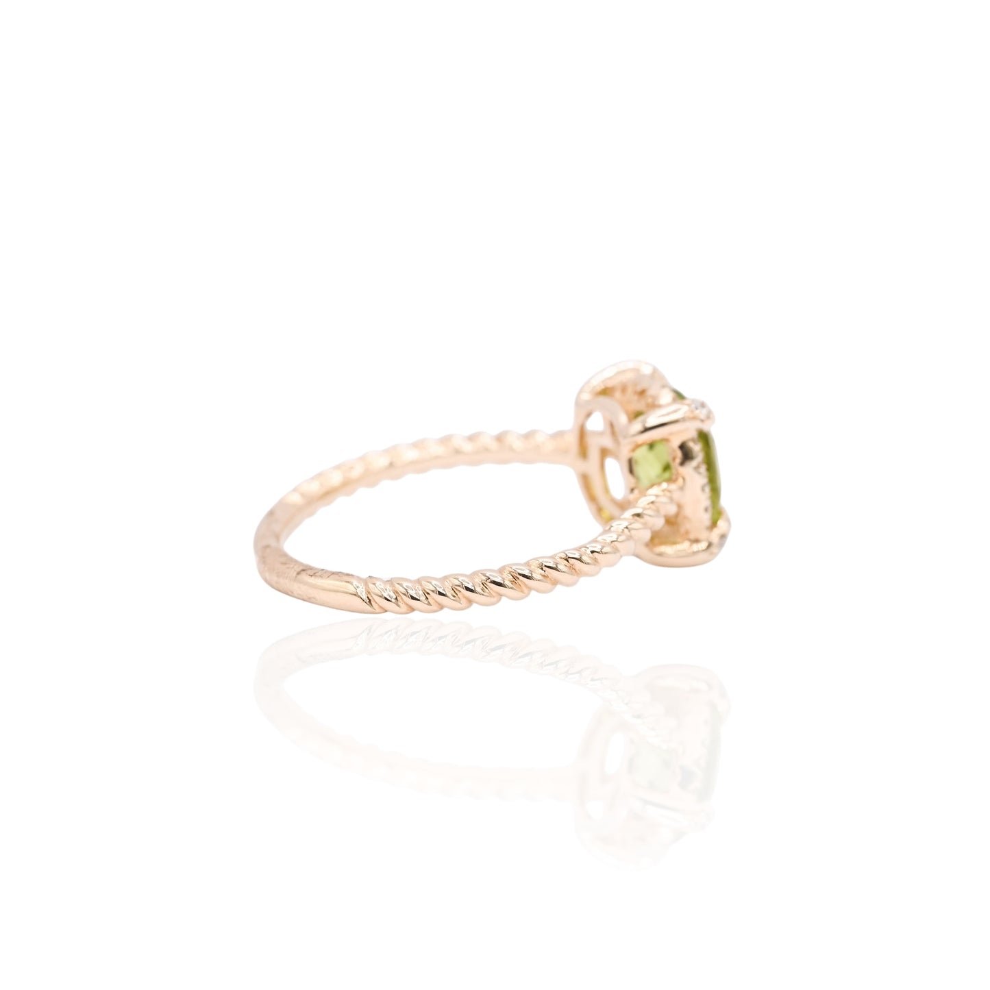 Peridot Braided Ring with Diamond Halo Ring 14K Yellow Gold Size 6.5 1.25ct Peridot/0.20cttw