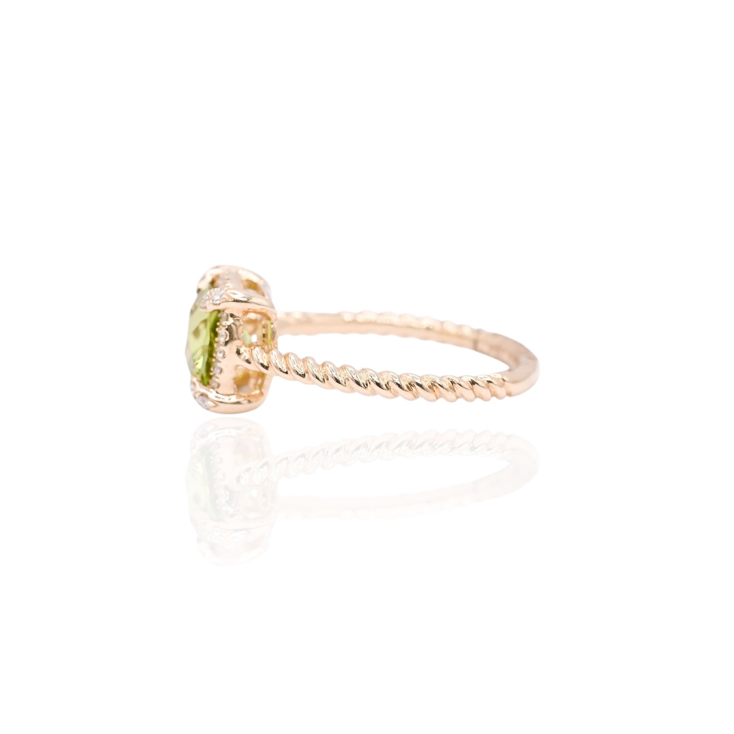 Peridot Braided Ring with Diamond Halo Ring 14K Yellow Gold Size 6.5 1.25ct Peridot/0.20cttw