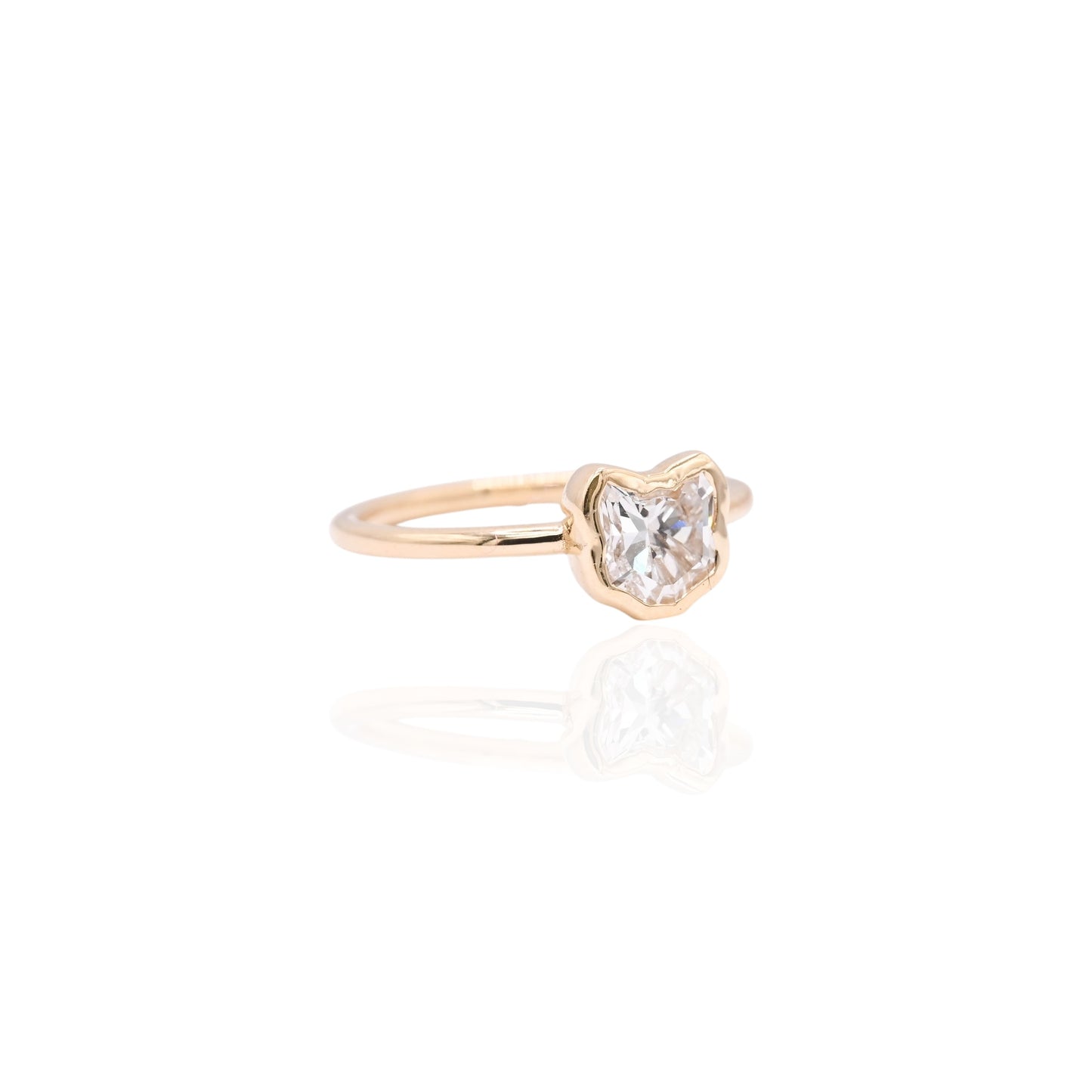 Purrfectly Loved LAB DIAMOND Bezel Cat Ring 18K Yellow Gold Size 7 (Larrea Original) 1.05cttw