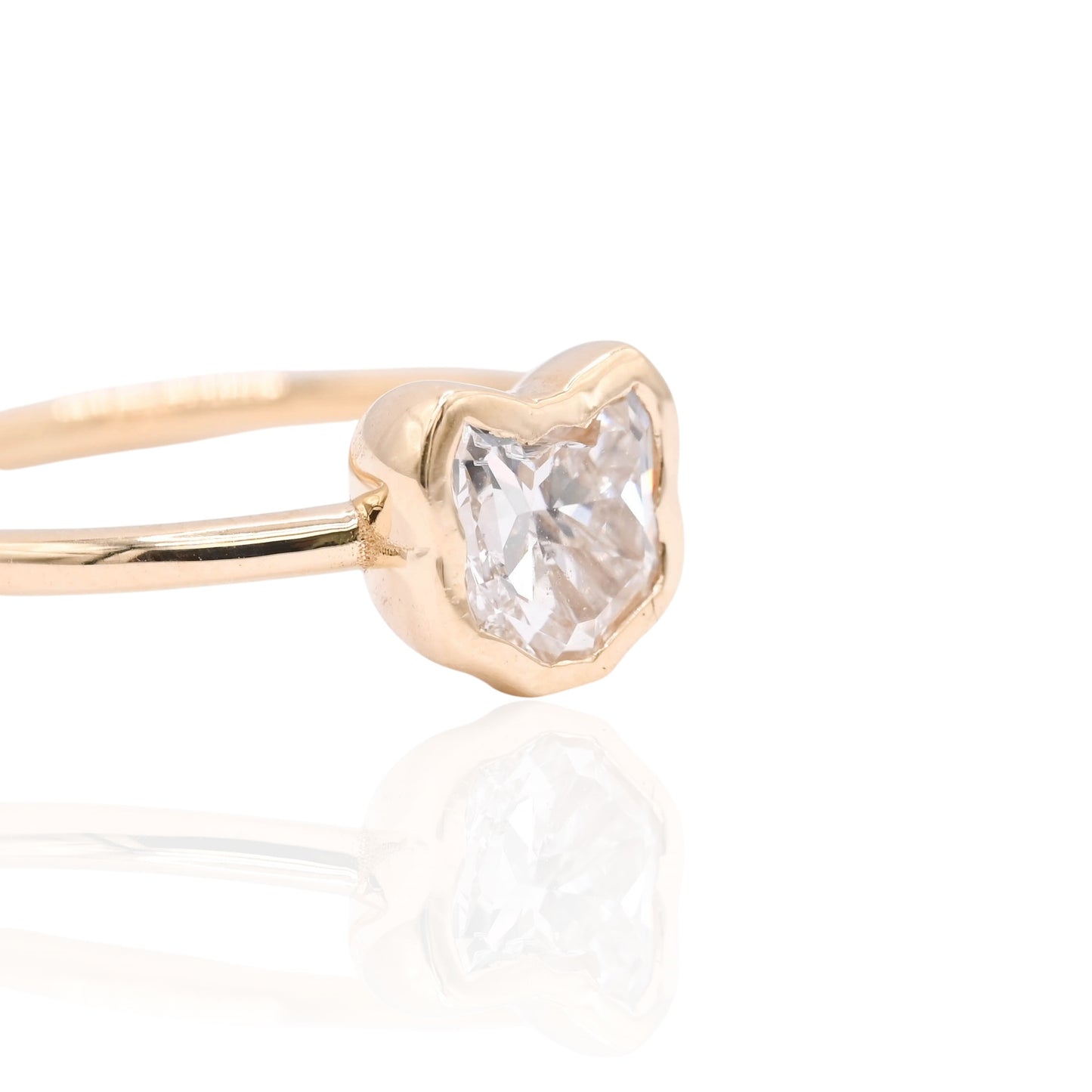 Purrfectly Loved LAB DIAMOND Bezel Cat Ring 18K Yellow Gold Size 7 (Larrea Original) 1.05cttw