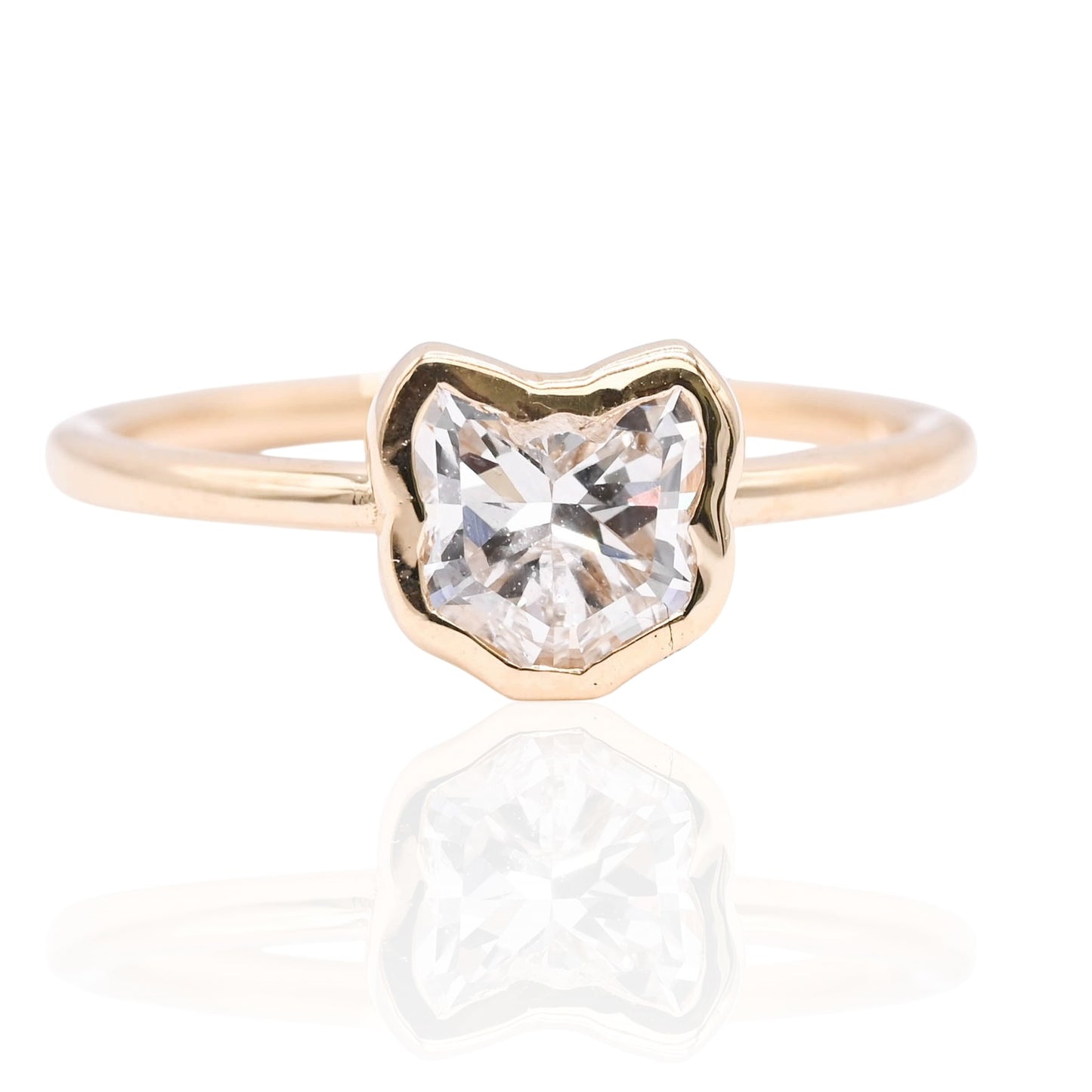 Purrfectly Loved LAB DIAMOND Bezel Cat Ring 18K Yellow Gold Size 7 (Larrea Original) 1.05cttw