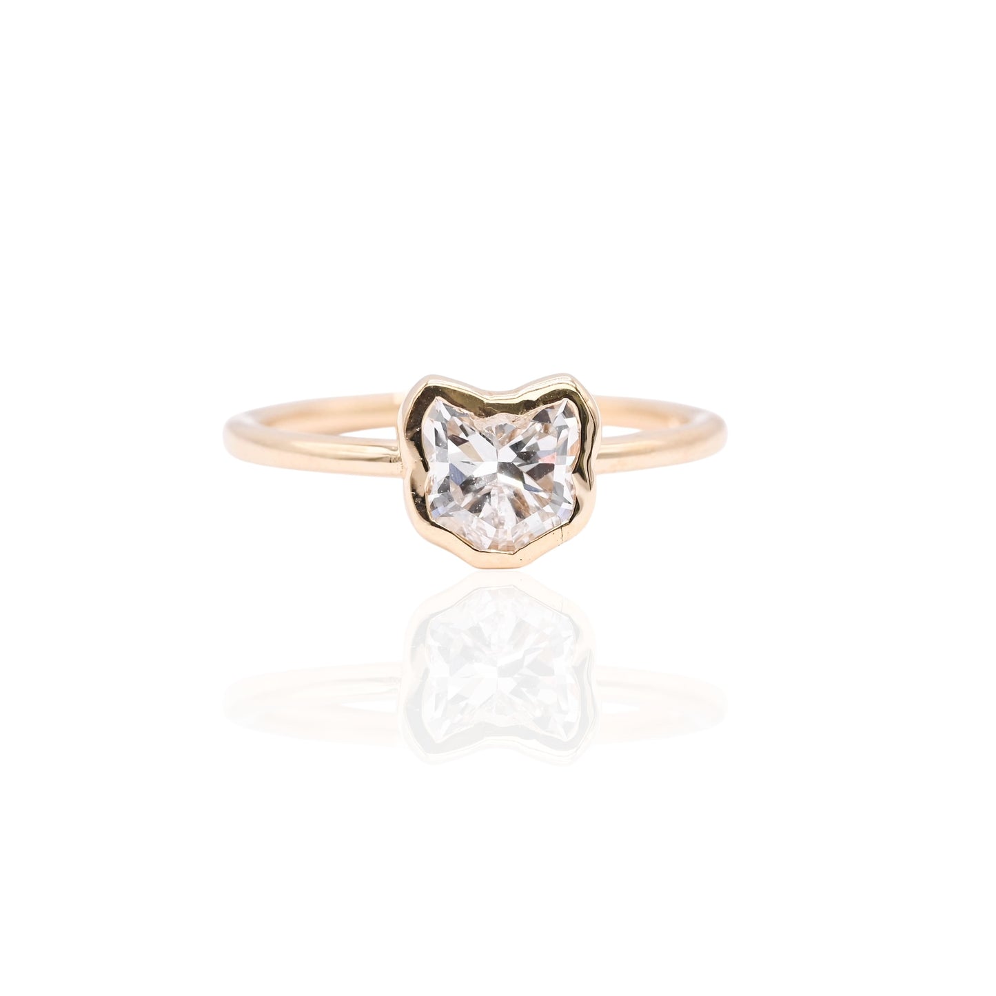 Purrfectly Loved LAB DIAMOND Bezel Cat Ring 18K Yellow Gold Size 7 (Larrea Original) 1.05cttw