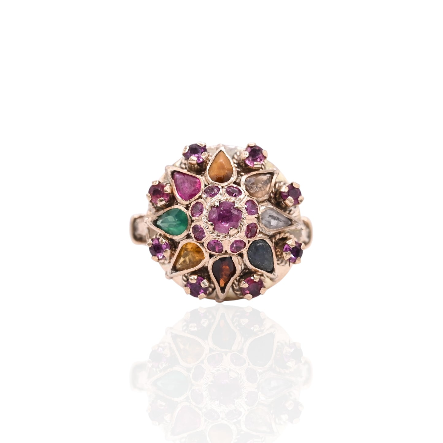 Multi-Gemstone Princess Ring 14K Yellow Gold Size 6.5