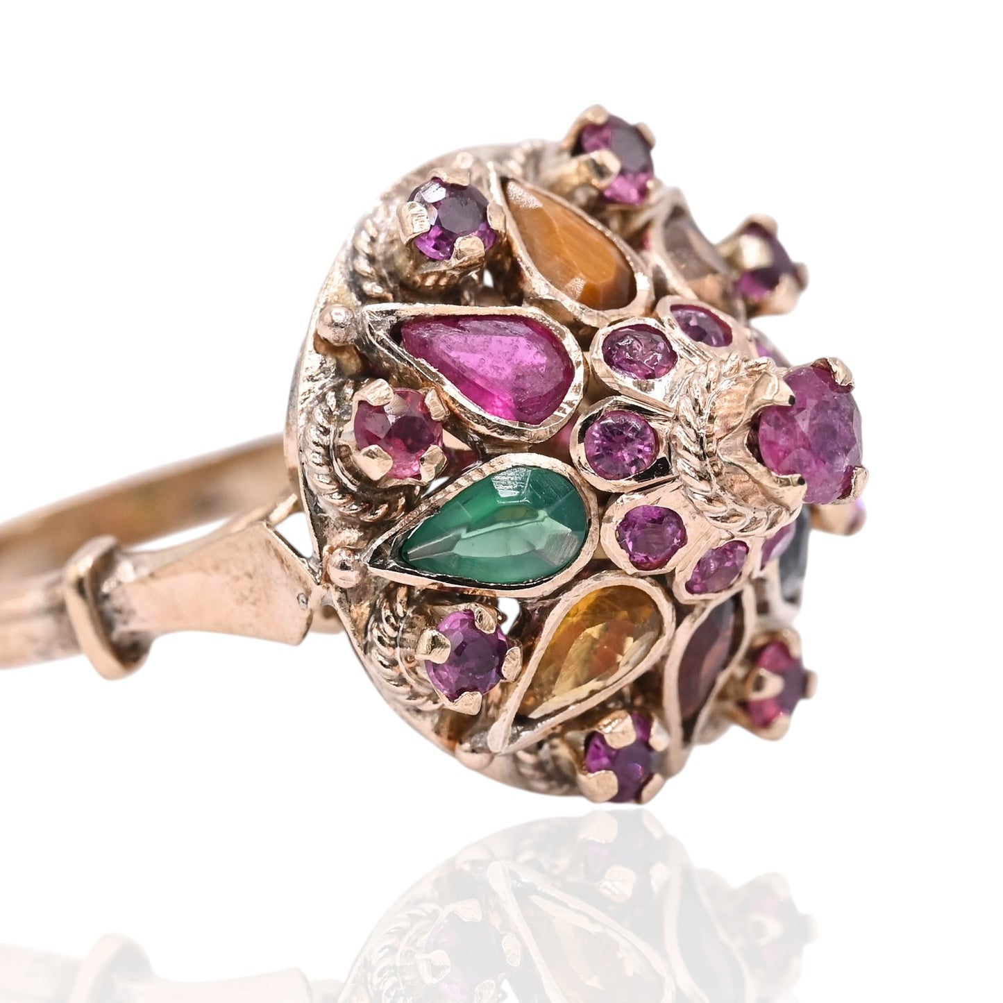 Multi-Gemstone Princess Ring 14K Yellow Gold Size 6.5