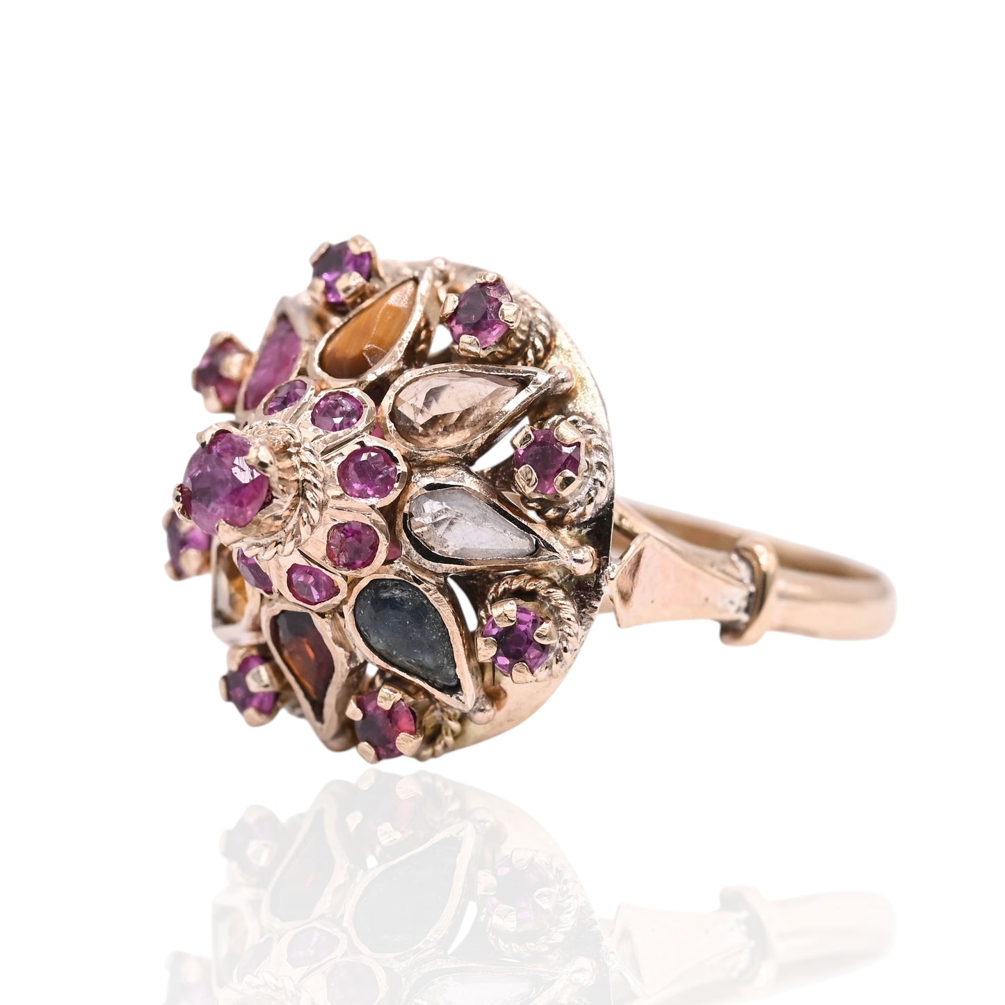 Multi-Gemstone Princess Ring 14K Yellow Gold Size 6.5