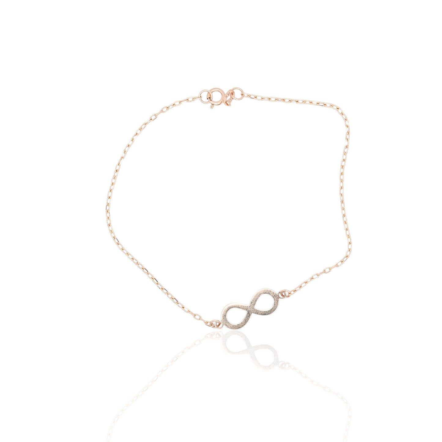 Infinity Sign Bracelet with Diamond Cut Chain 14K Yellow Gold 7.5in