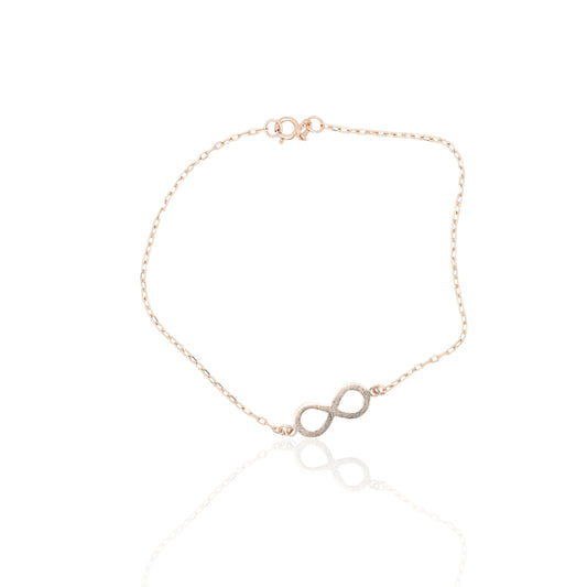 Infinity Sign Bracelet with Diamond Cut Chain 14K Yellow Gold 7.5in