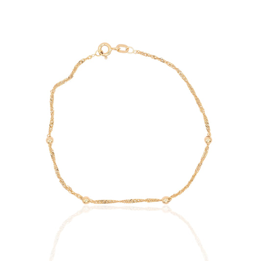 Bead Station Bracelet 14K Yellow Gold with Diamond Cut Rope Chain 7.5in