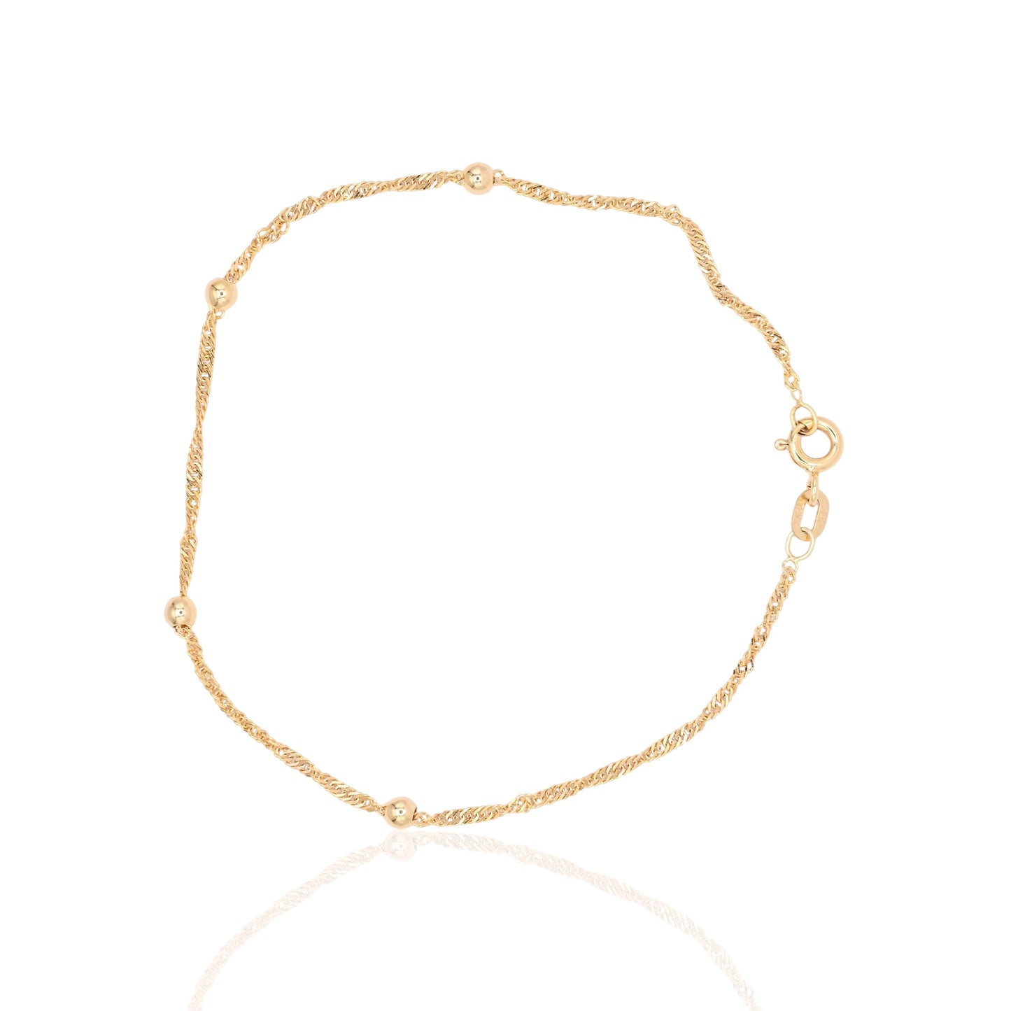 Bead Station Bracelet 14K Yellow Gold with Diamond Cut Rope Chain 7.5in