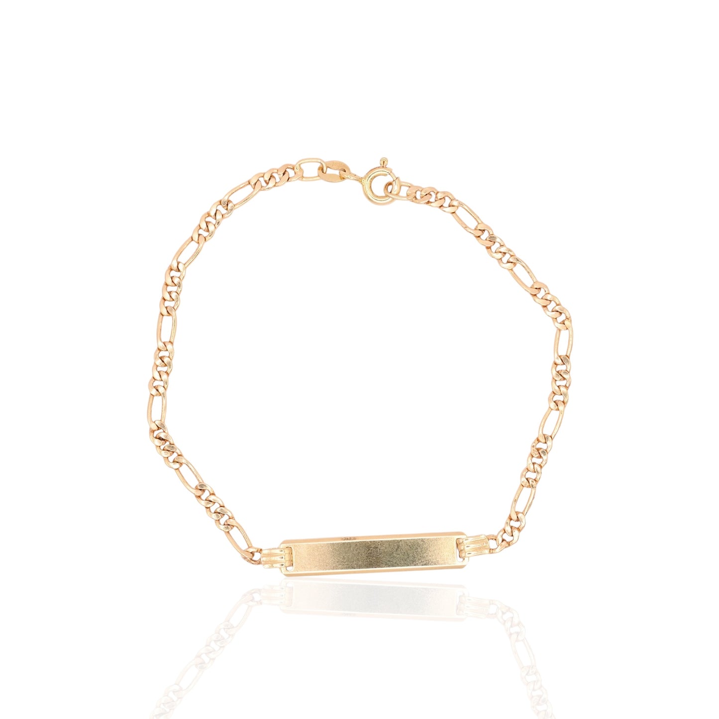 Gold ID Bracelet with Figaro Chain 14K Yellow Gold (Child) (Engravable) 6.75in
