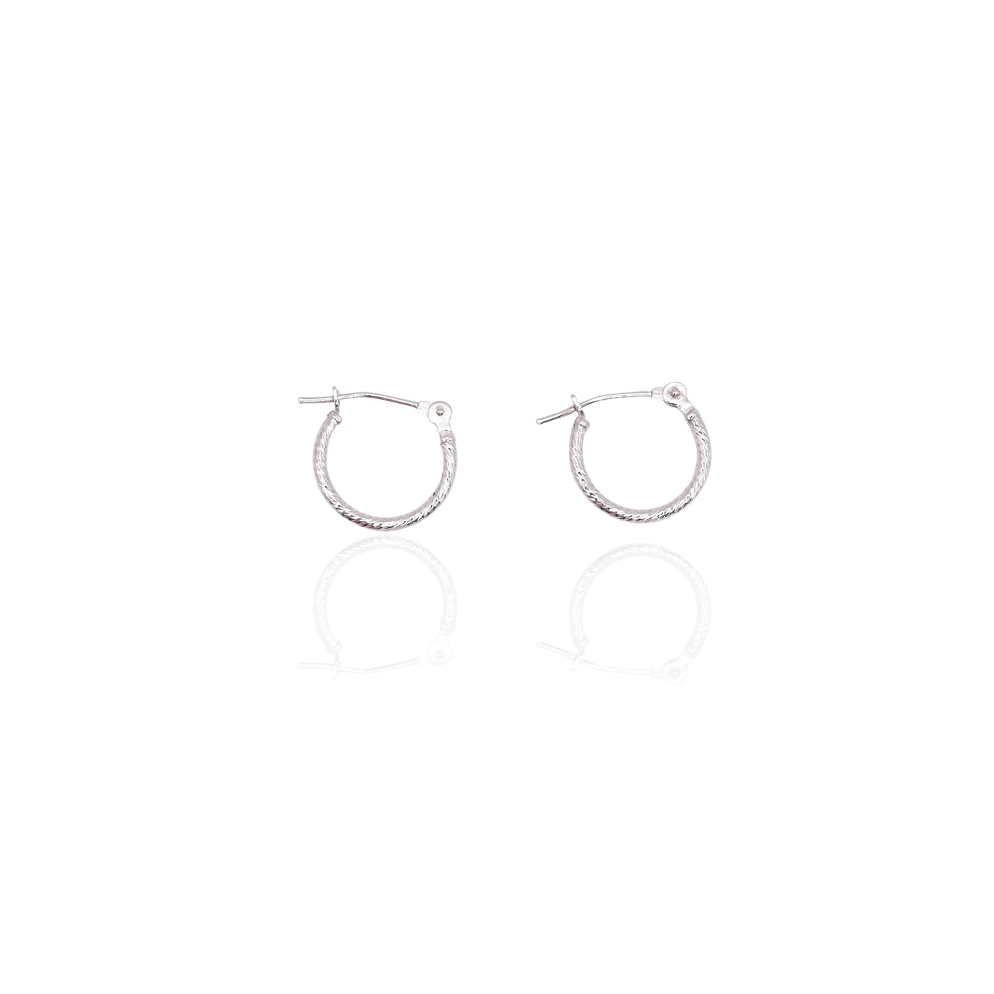 Diamond Cut Hinge Earrings 14K White Gold 1.29mm Thick/11.79mm Diameter