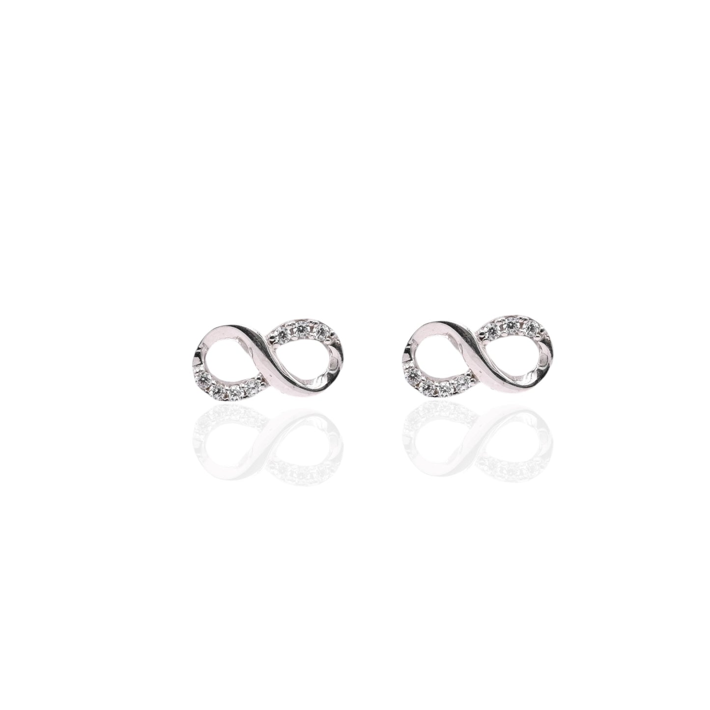 Infinity Sign Earrings with Cubic Zirconias and Screwbacks 14K White Gold