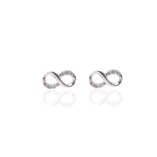Infinity Sign Earrings with Cubic Zirconias and Screwbacks 14K White Gold
