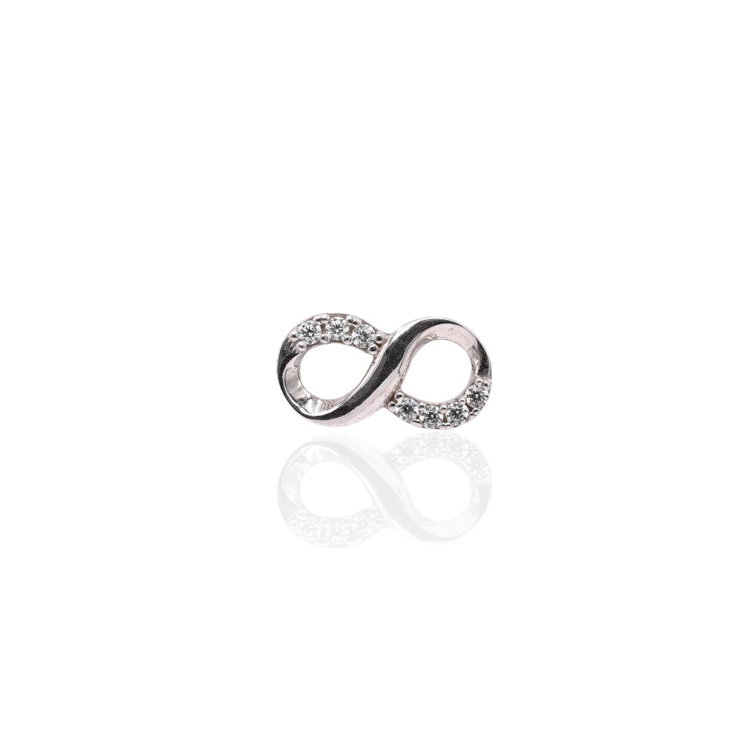 Infinity Sign Earrings with Cubic Zirconias and Screwbacks 14K White Gold
