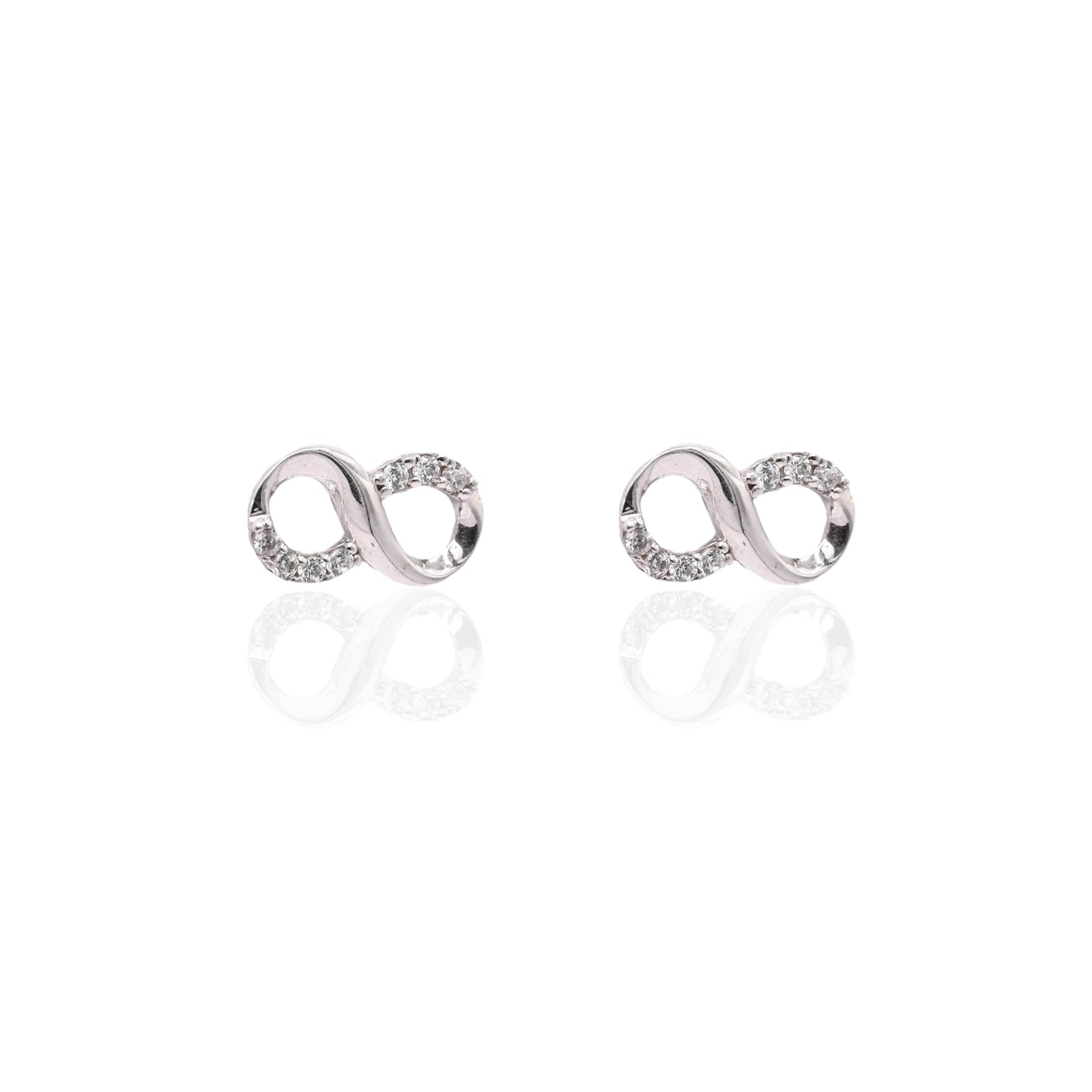 Infinity Sign Earrings with Cubic Zirconias and Screwbacks 14K White Gold