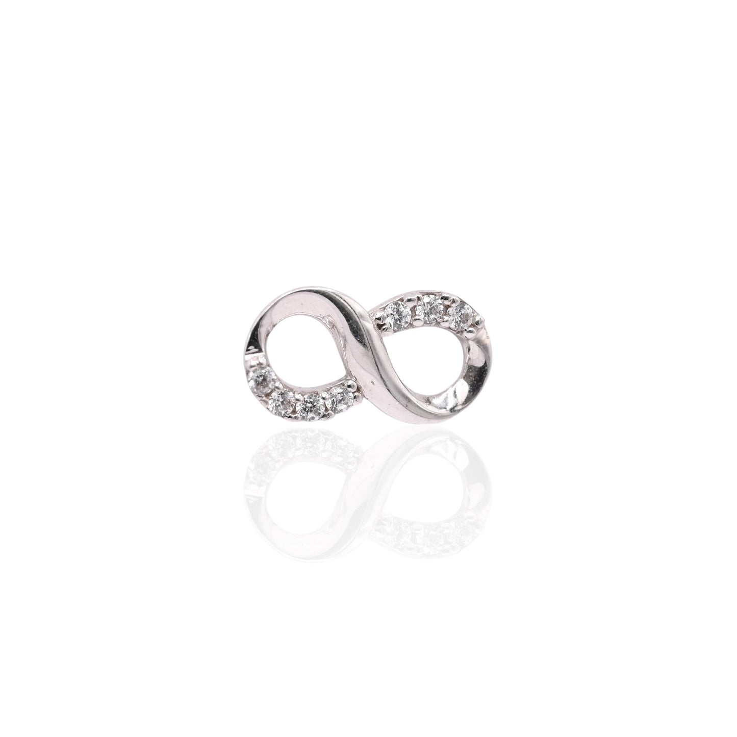 Infinity Sign Earrings with Cubic Zirconias and Screwbacks 14K White Gold