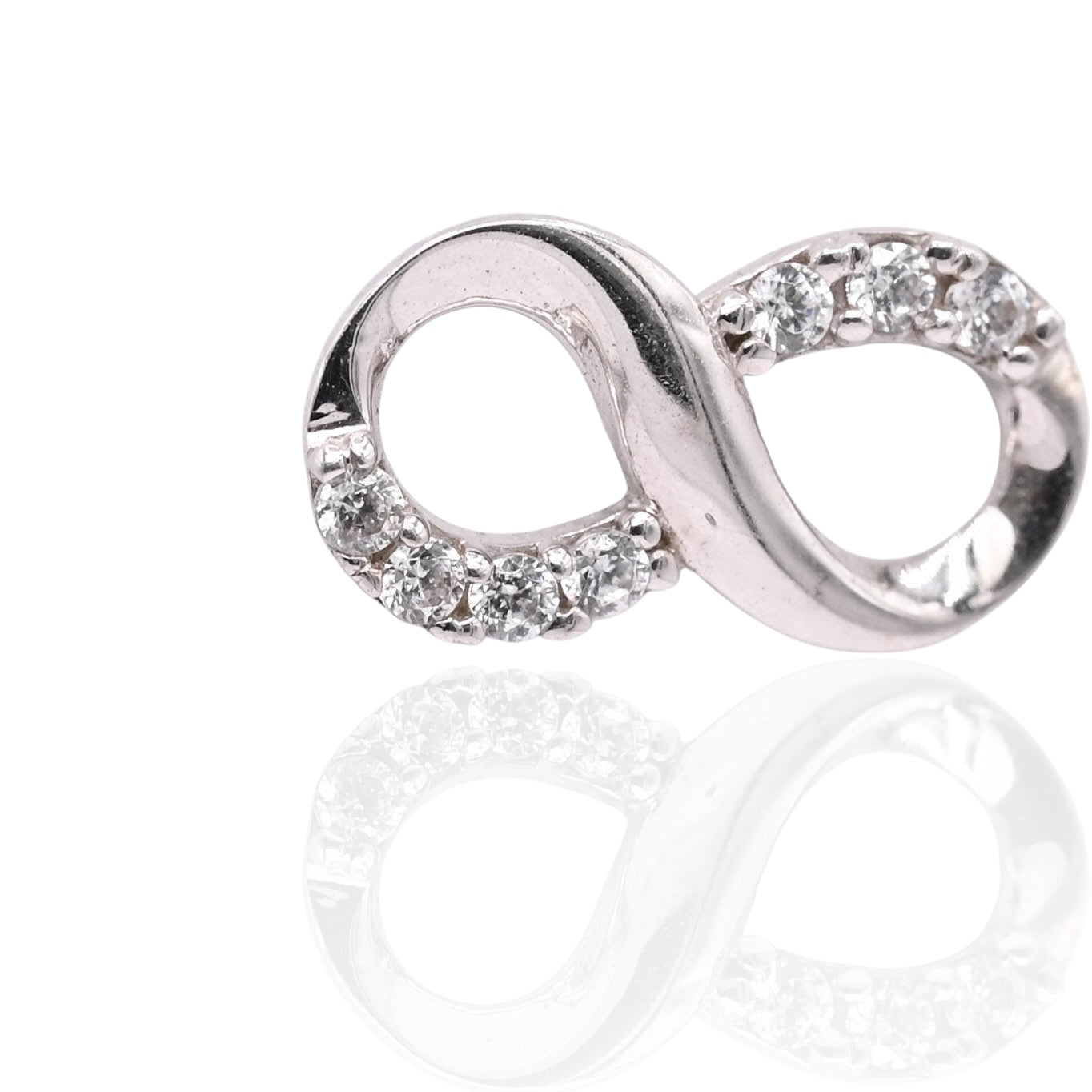 Infinity Sign Earrings with Cubic Zirconias and Screwbacks 14K White Gold