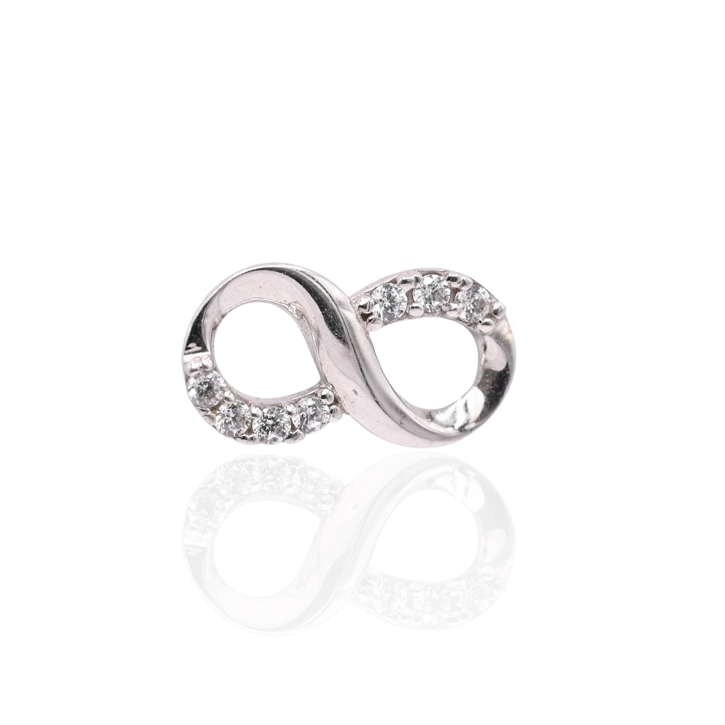 Infinity Sign Earrings with Cubic Zirconias and Screwbacks 14K White Gold