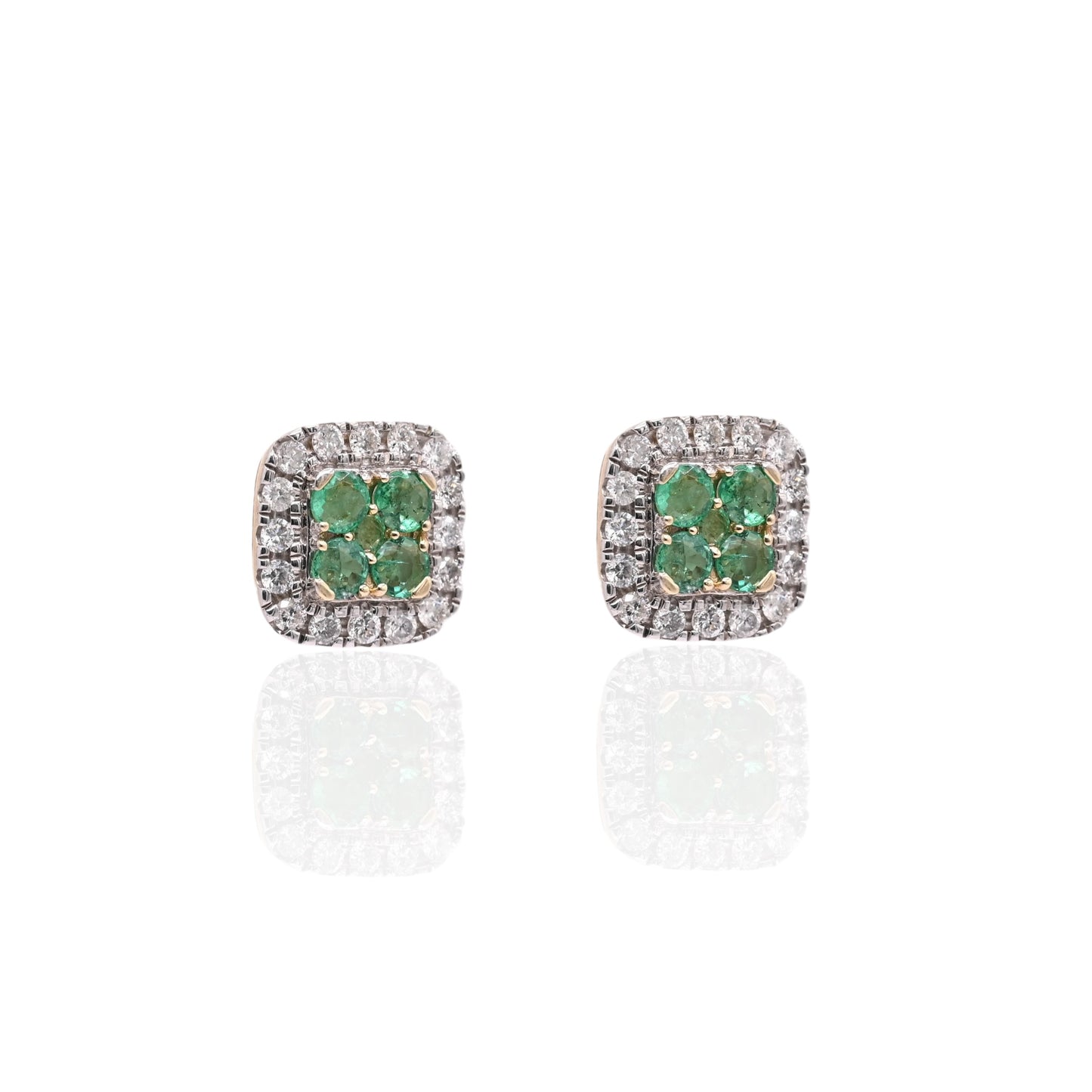 Emerald and Diamond Square Screw Back Earrings 14K Yellow Gold Emerald 0.33cttw/1.11cttw Diamond