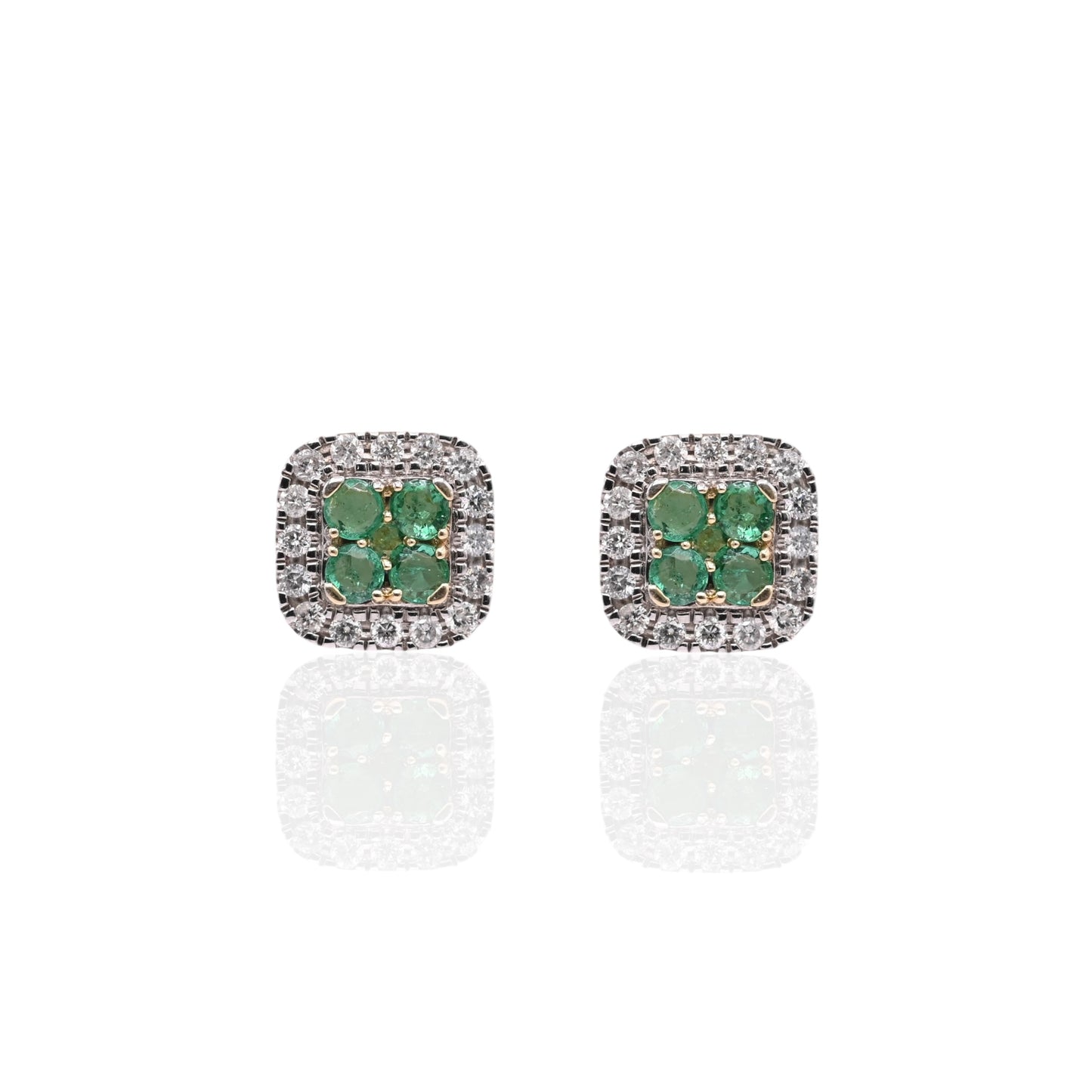 Emerald and Diamond Square Screw Back Earrings 14K Yellow Gold Emerald 0.33cttw/1.11cttw Diamond