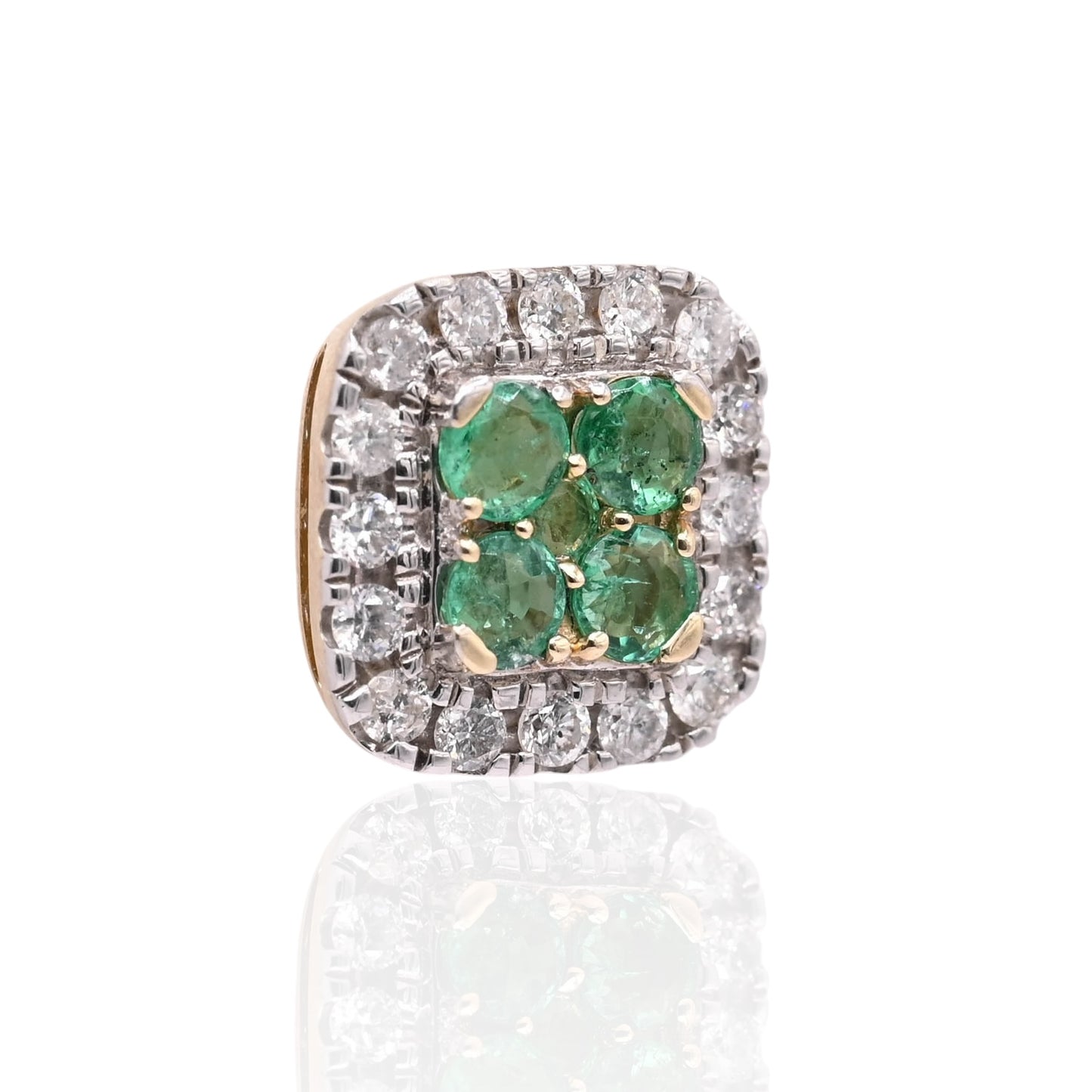 Emerald and Diamond Square Screw Back Earrings 14K Yellow Gold Emerald 0.33cttw/1.11cttw Diamond