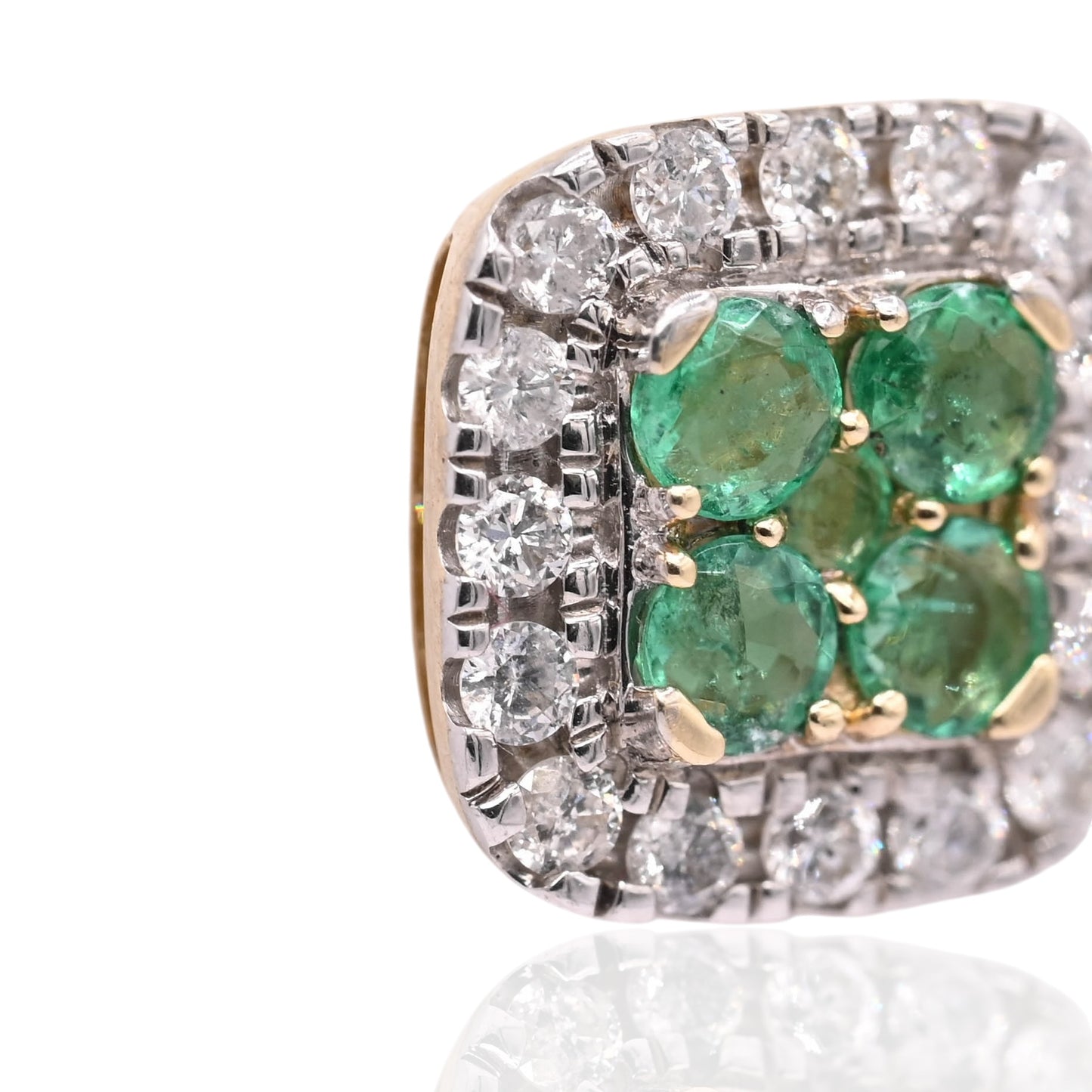 Emerald and Diamond Square Screw Back Earrings 14K Yellow Gold Emerald 0.33cttw/1.11cttw Diamond