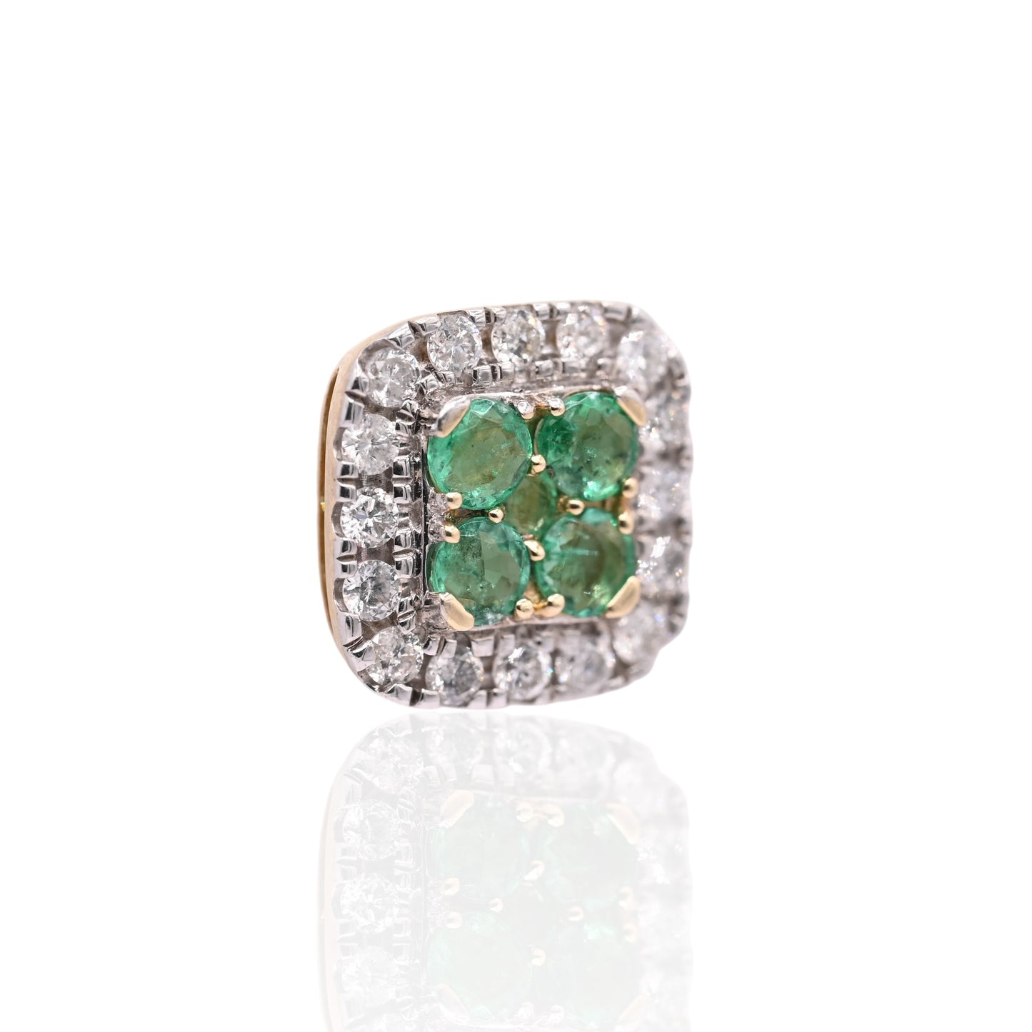 Emerald and Diamond Square Screw Back Earrings 14K Yellow Gold Emerald 0.33cttw/1.11cttw Diamond
